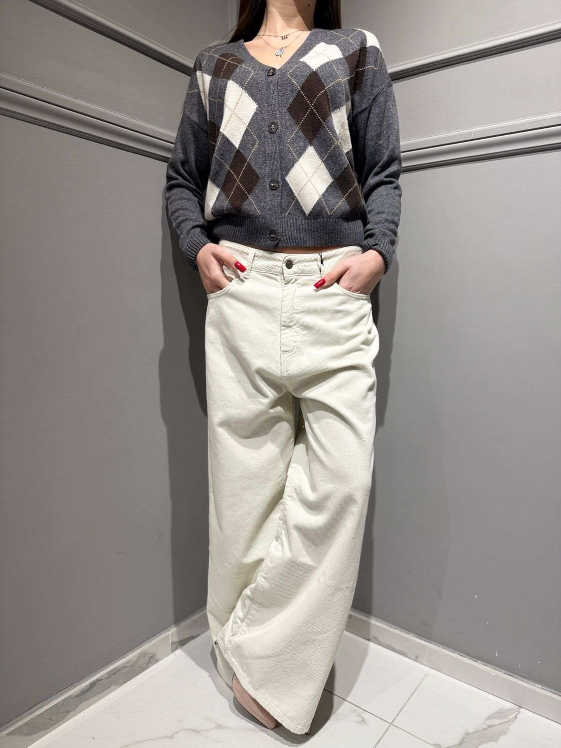 TENSIONE IN - pantalone in velluto a coste a palazzo GIUSI velvet latte TENSIONE IN - pantalone in velluto a coste a palazzo GIUSI velvet latte