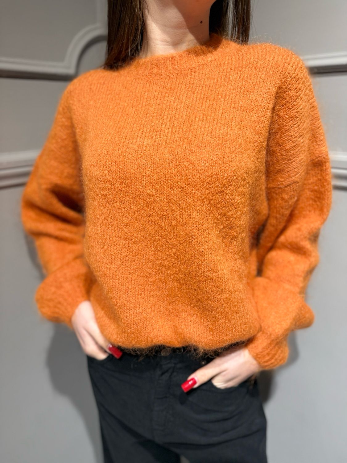 TENSIONE IN - maglia in mohair con maniche a palloncino 252PA9333 arancio TENSIONE IN - maglia in mohair con maniche a palloncino 252PA9333 arancio
