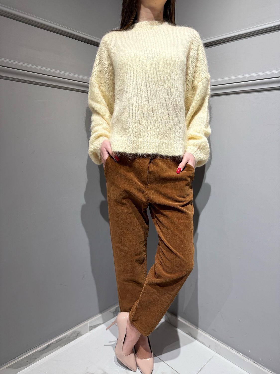 TENSIONE IN - maglia in mohair con maniche a palloncino 252PA9393 crema TENSIONE IN - maglia in mohair con maniche a palloncino 252PA9393 crema