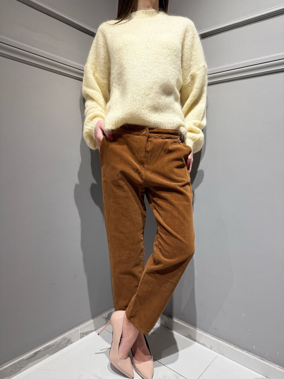 TENSIONE IN - maglia in mohair con maniche a palloncino 252PA9393 crema