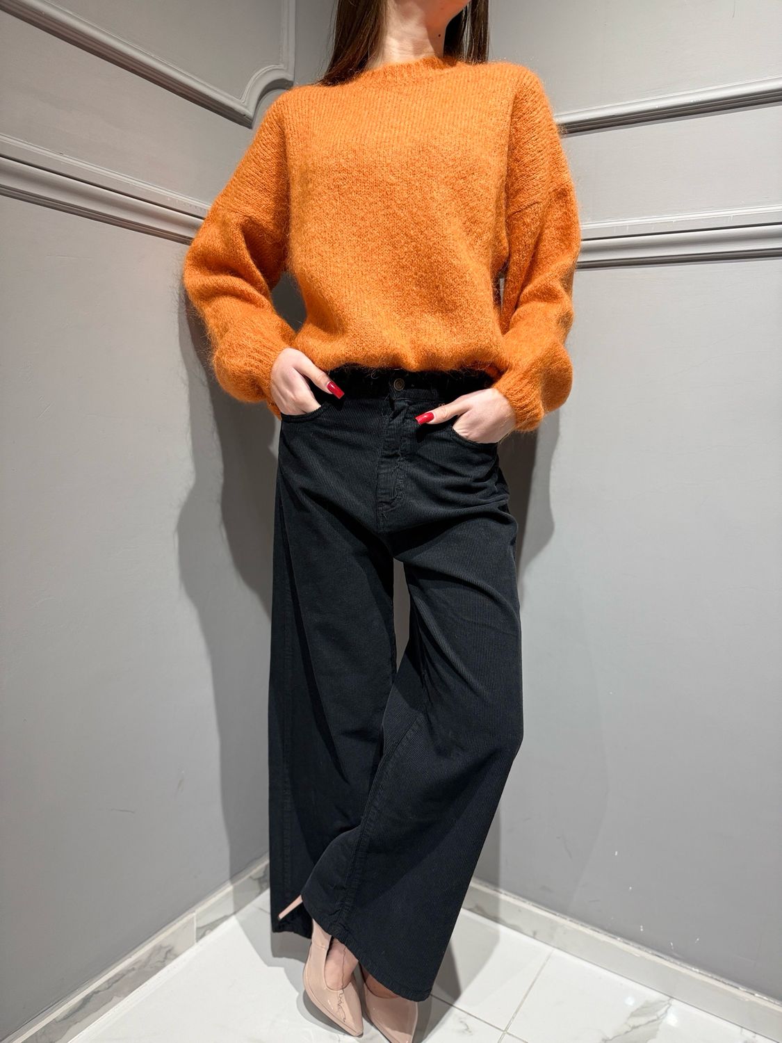 TENSIONE IN - pantalone in velluto a coste Giusi velevet nero