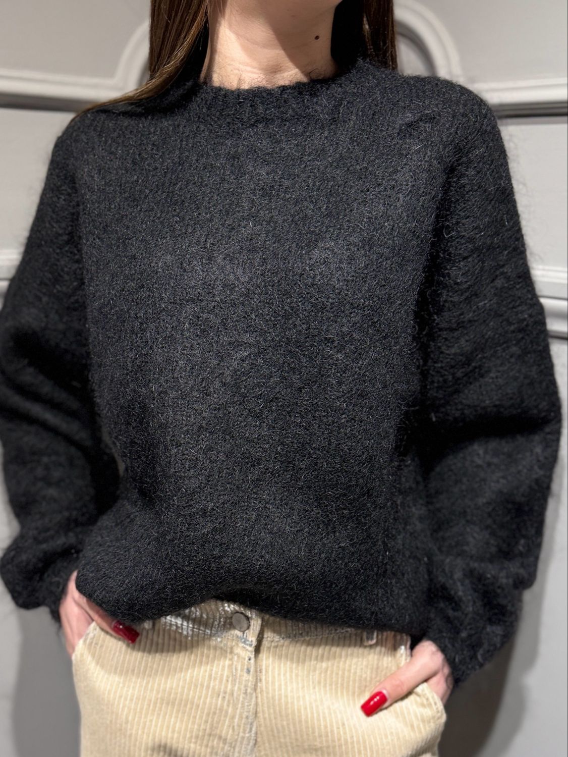 Tensione in - Maglia maniche palloncino nero