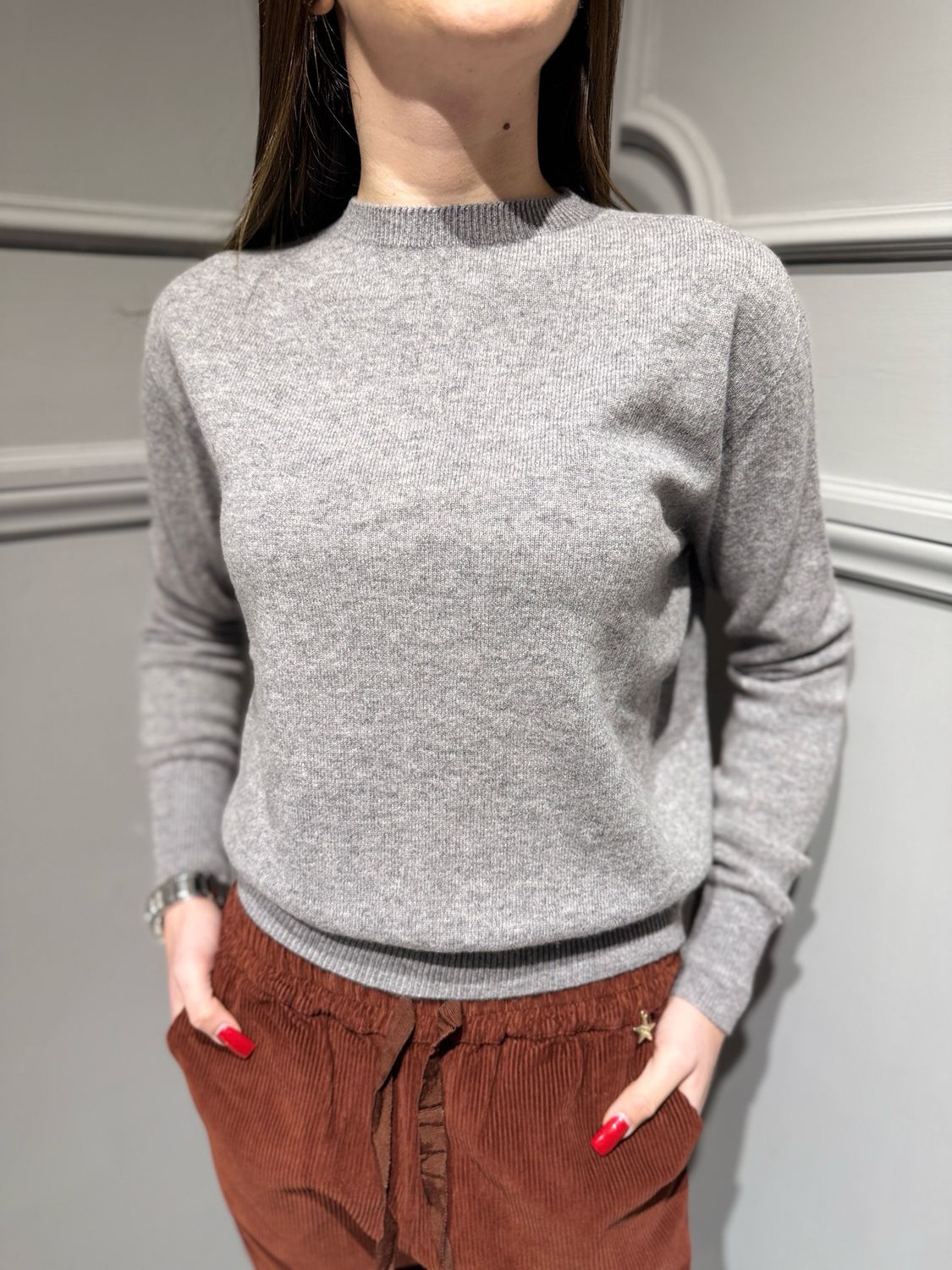 TENSIONE IN - maglia girocollo in pura lana WL104AI25 grigio chiaro TENSIONE IN - maglia girocollo in pura lana WL104AI25 grigio chiaro