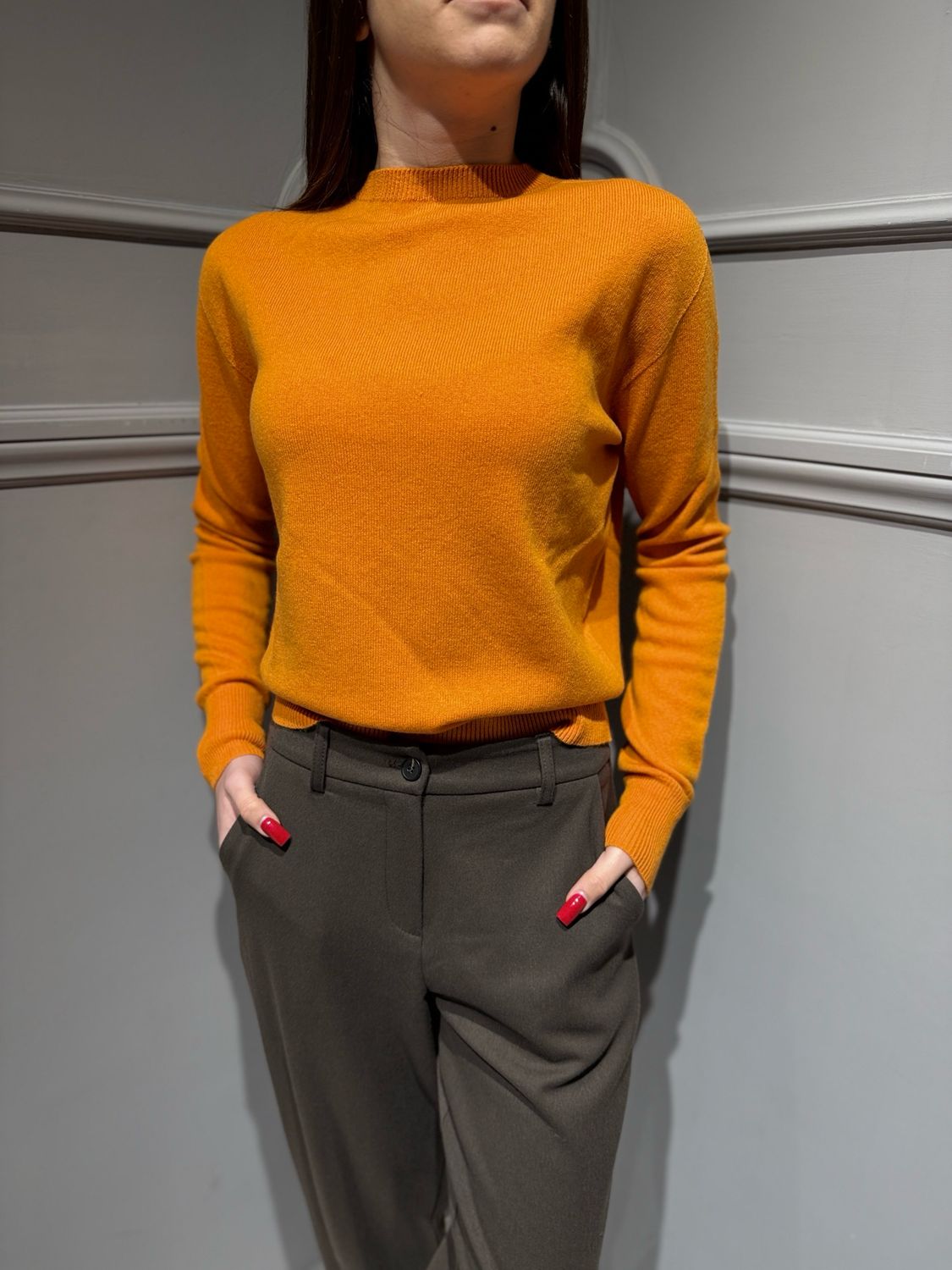 TENSIONE IN - maglia girocollo in pura lana WL104AI26 arancione TENSIONE IN - maglia girocollo in pura lana WL104AI26 arancione