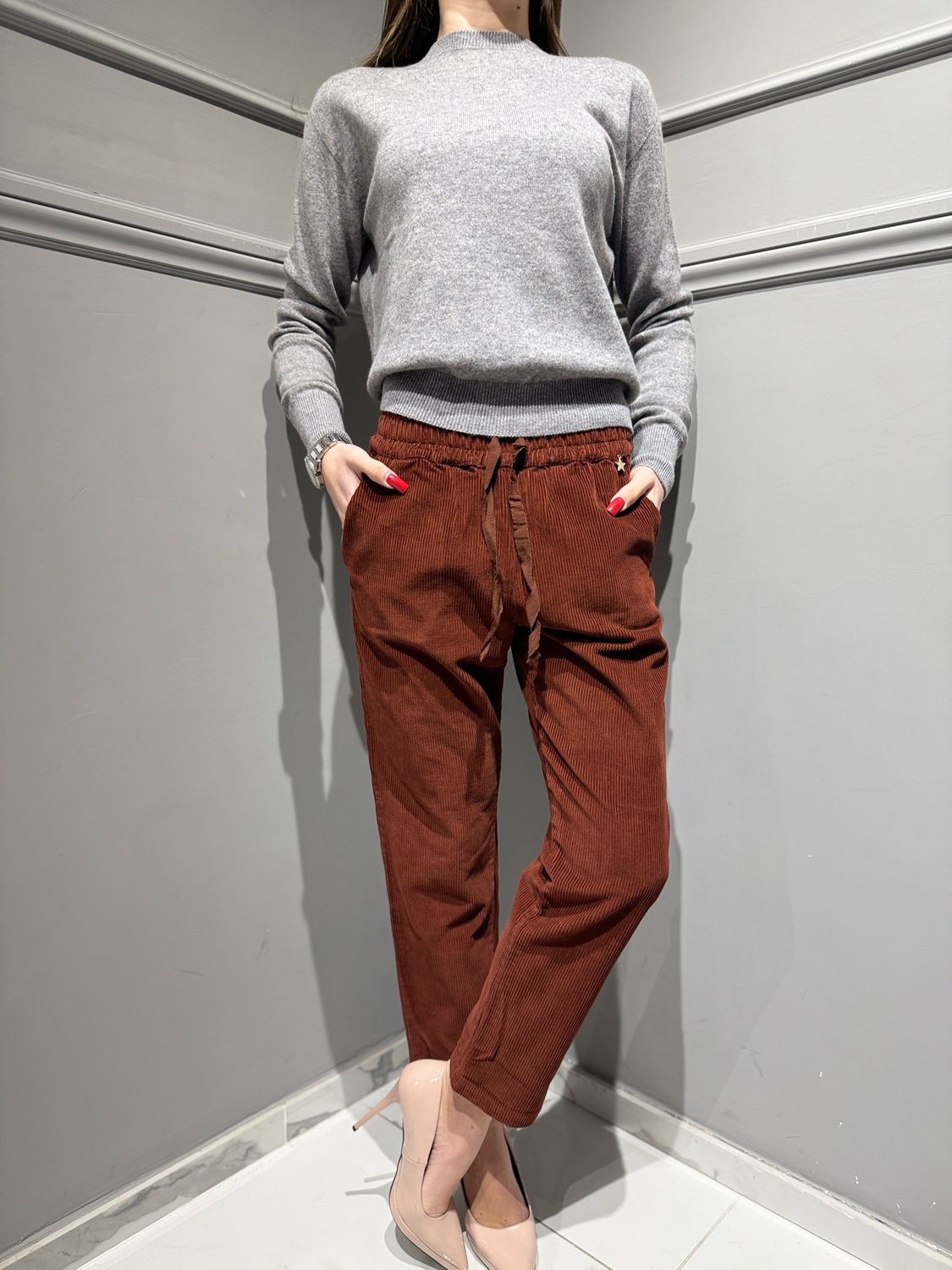 SOUVENIR- pantalone in velluto a coste con elastico in vita vino SOUVENIR- pantalone in velluto a coste con elastico in vita vino