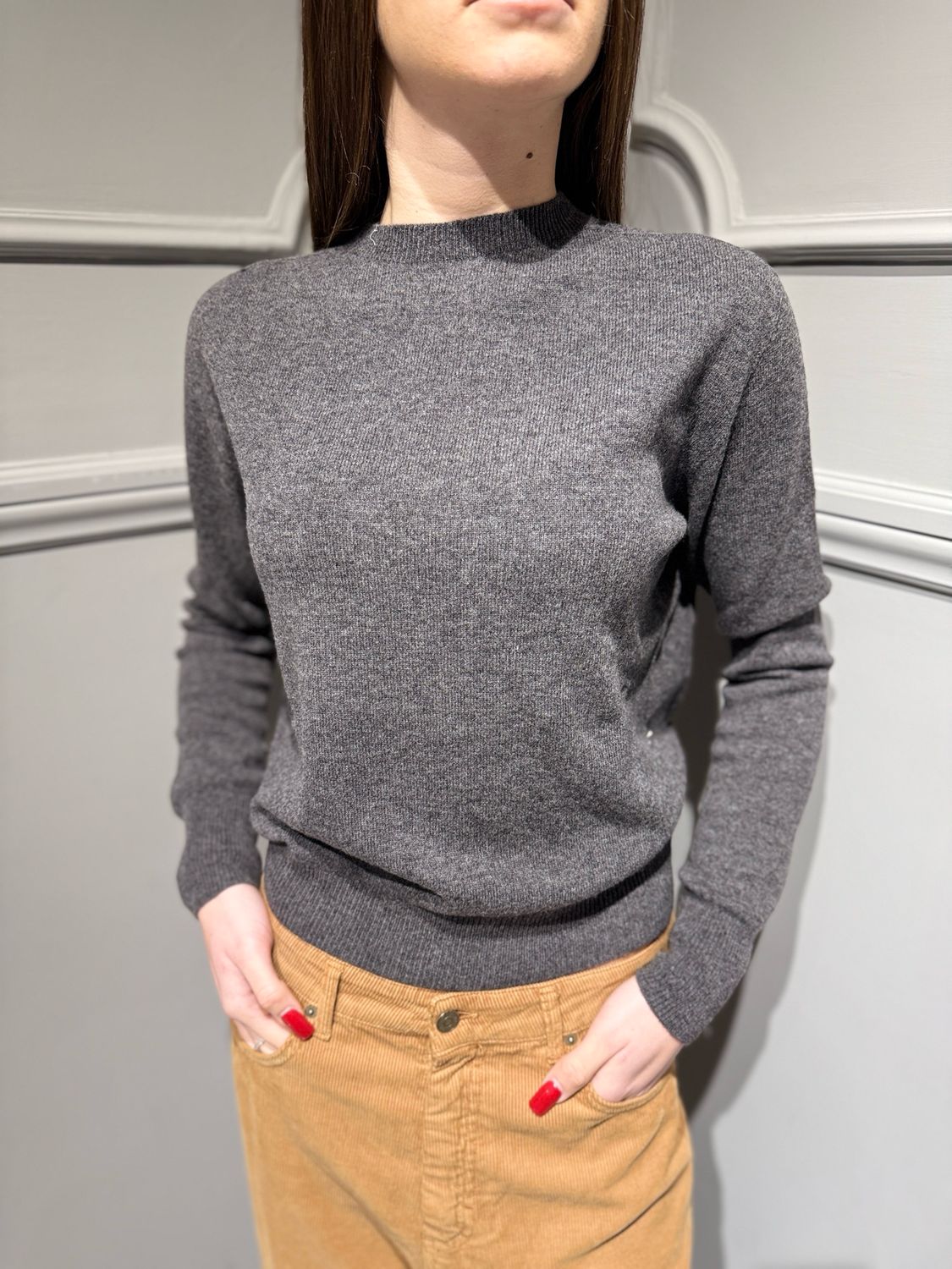 TENSIONE IN - maglia girocollo in pura lana WL104AI25 antracite TENSIONE IN - maglia girocollo in pura lana WL104AI25 antracite