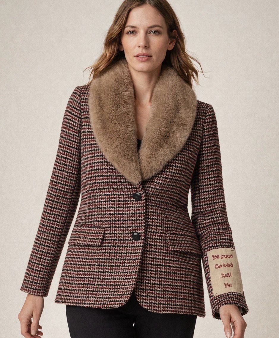 TENSIONE IN - giacca a quadretti con collo pelliccia rimovibile 35434 variante unica