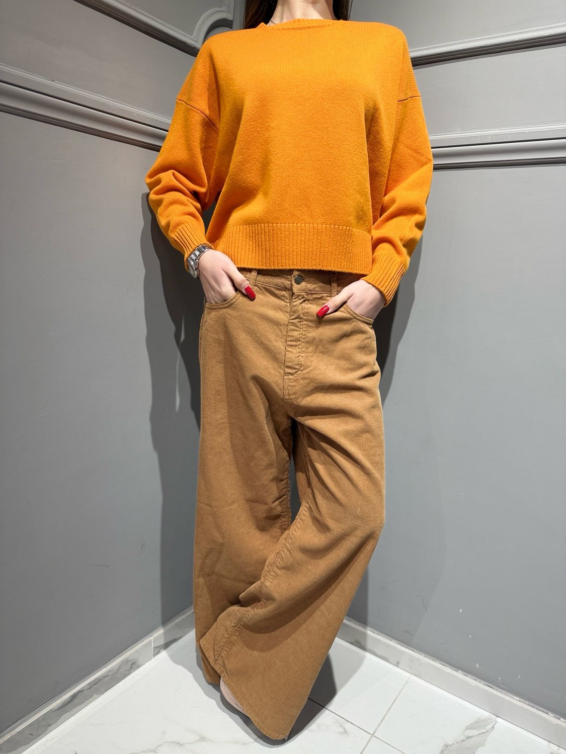 TENSIONE IN - maglia girocollo in pura lana WL788 AI25 arancio