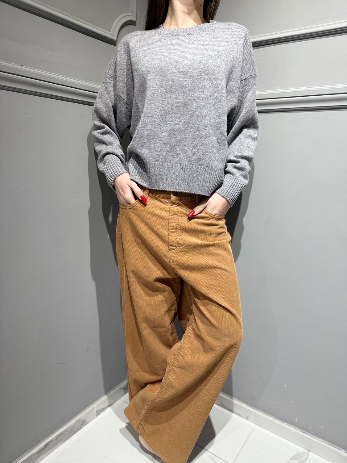 TENSIONE IN - maglia a girocollo in pura lana WL788AI25 grigio chiaro