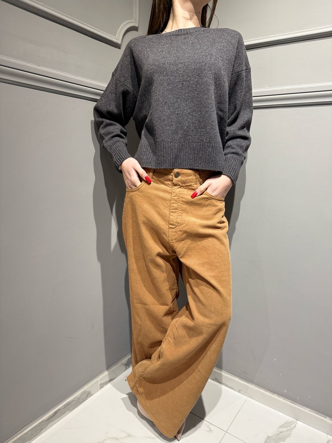 TENSIONE IN - maglia in pura lana a girocollo WL788AI25 grigio antracite