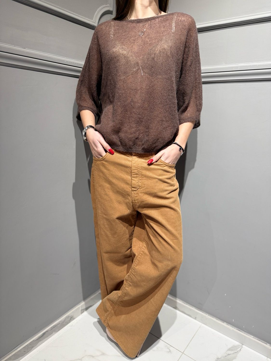 TENSIONE IN - maglia a girocollo in lana alpaca D78852 moro