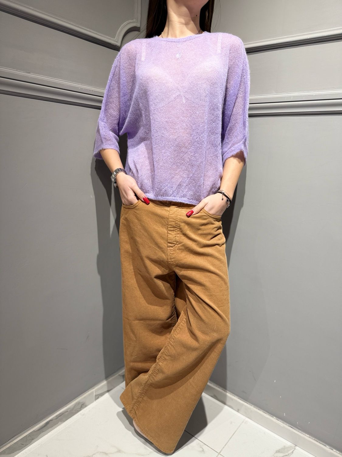 TENSIONE IN - maglia a girocollo in lana alpaca D78852 lilla