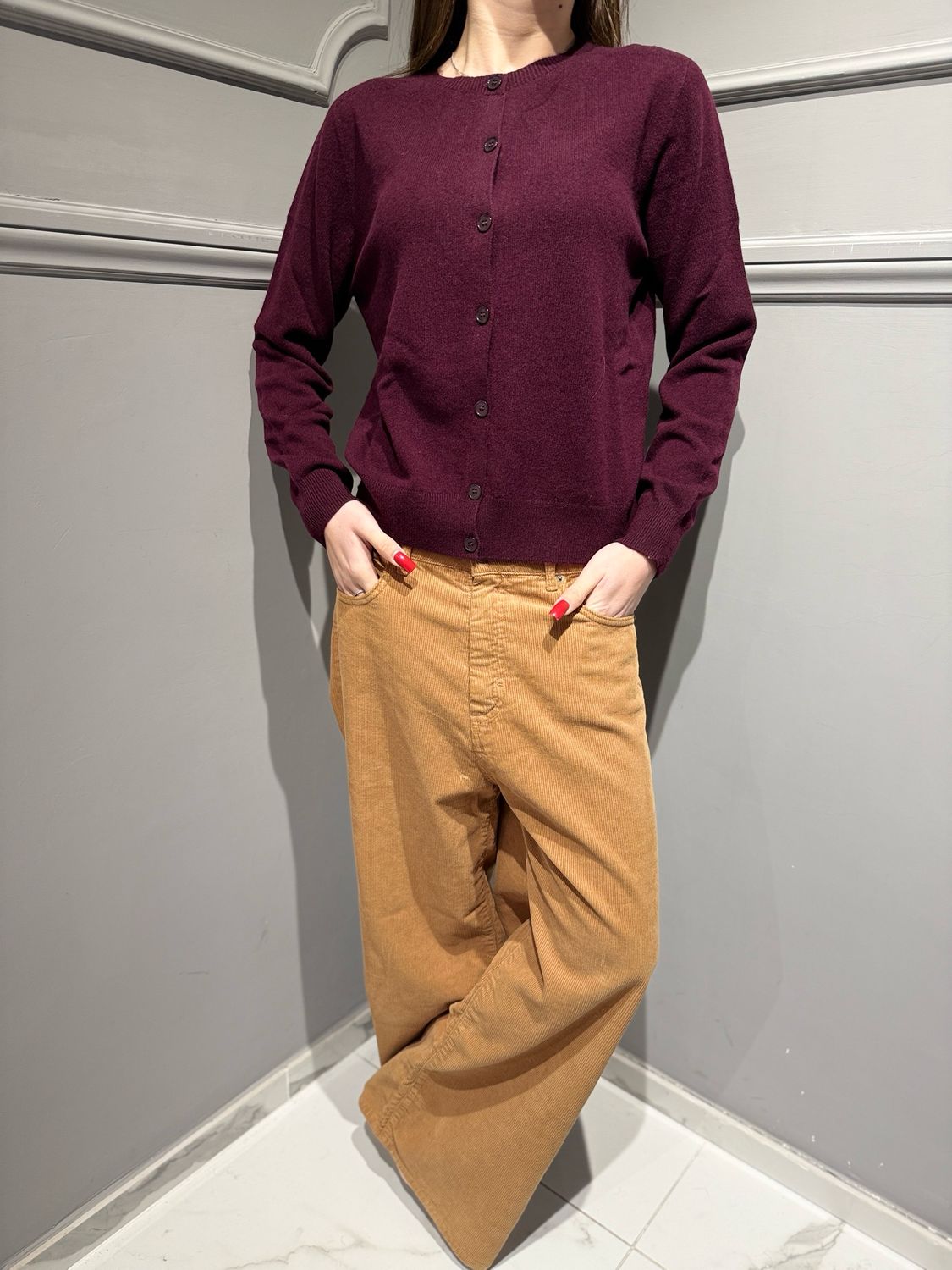 TENSIONE IN - cardigan in pura lana WL145AI25 bordeaux