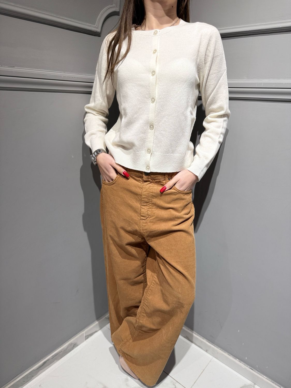 TENSIONE IN - cardigan in pura lana WL145AI25 panna