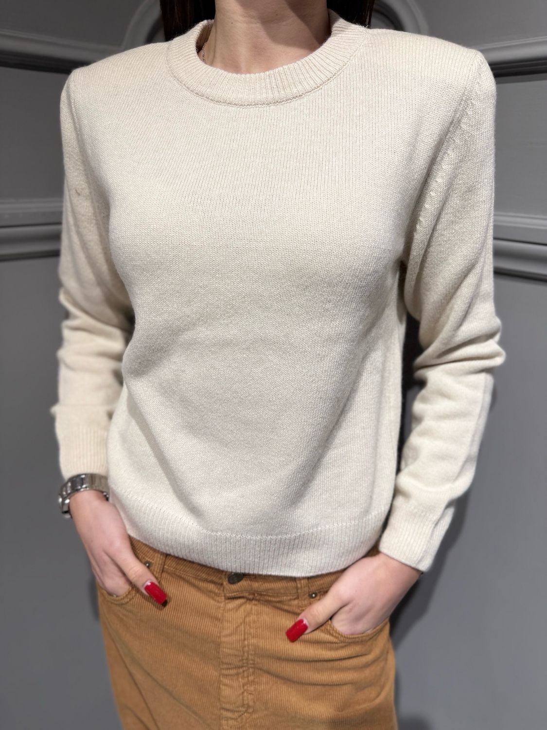 TENSIONE IN - maglia girocollo con spalline D81026/APP5 panna TENSIONE IN - maglia girocollo con spalline D81026/APP5 panna