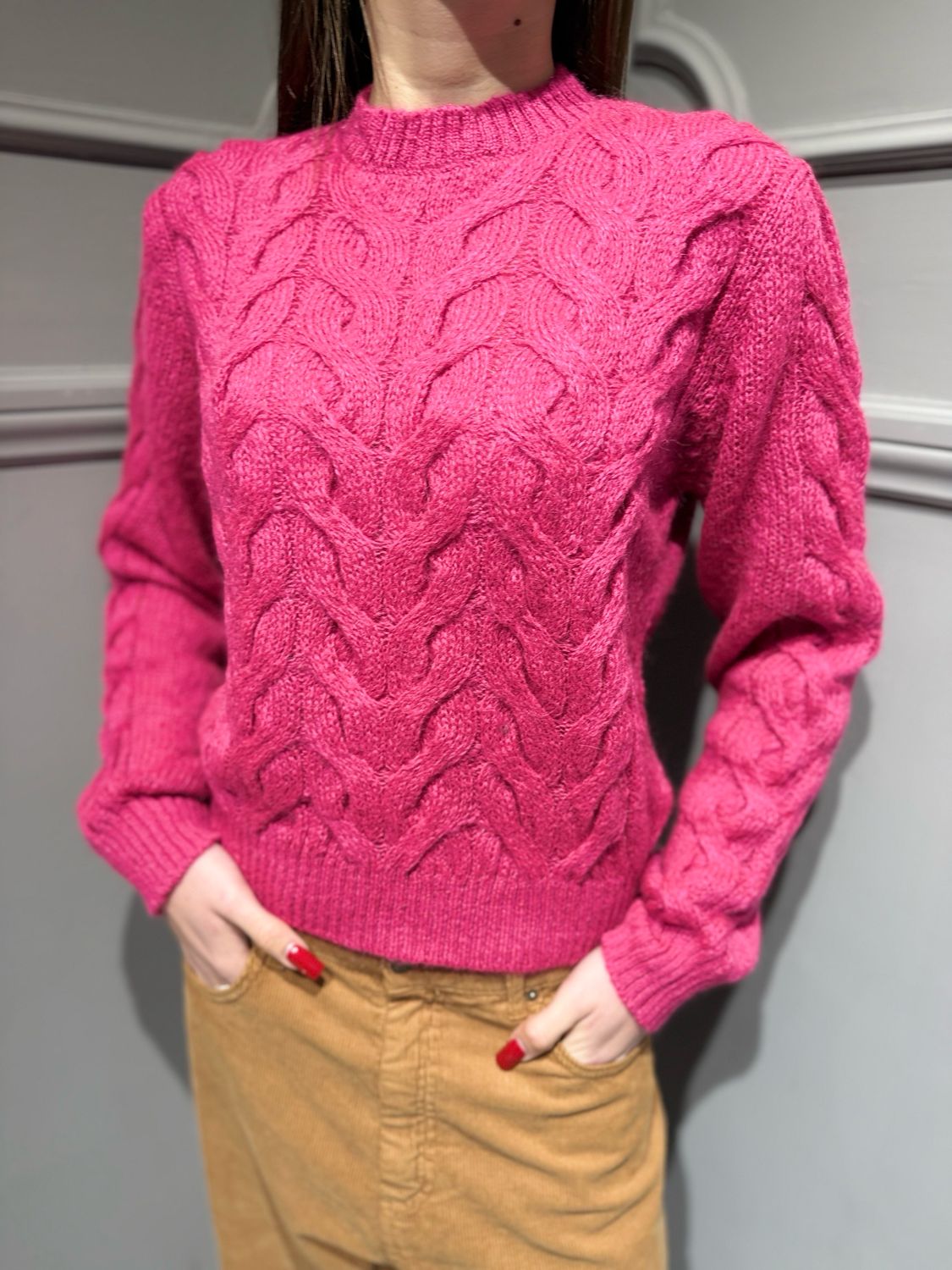 TENSIONE IN - maglia a girocollo con trecce W5HMJ64A401 fucsia TENSIONE IN - maglia a girocollo con trecce W5HMJ64A401 fucsia