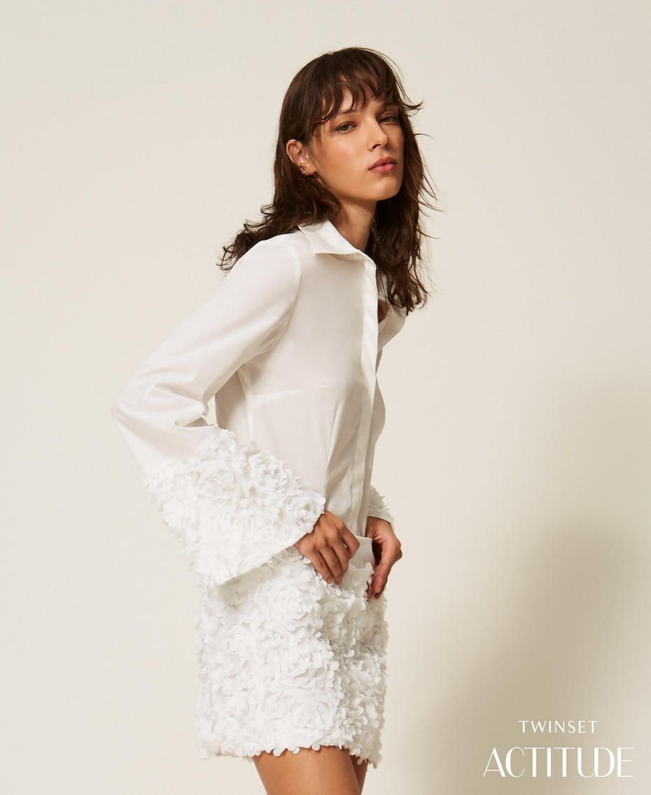 TWINSET ACTITUDE - Camicia in popeline e tulle con fiori Codice prodotto: 261AP2232 Off White