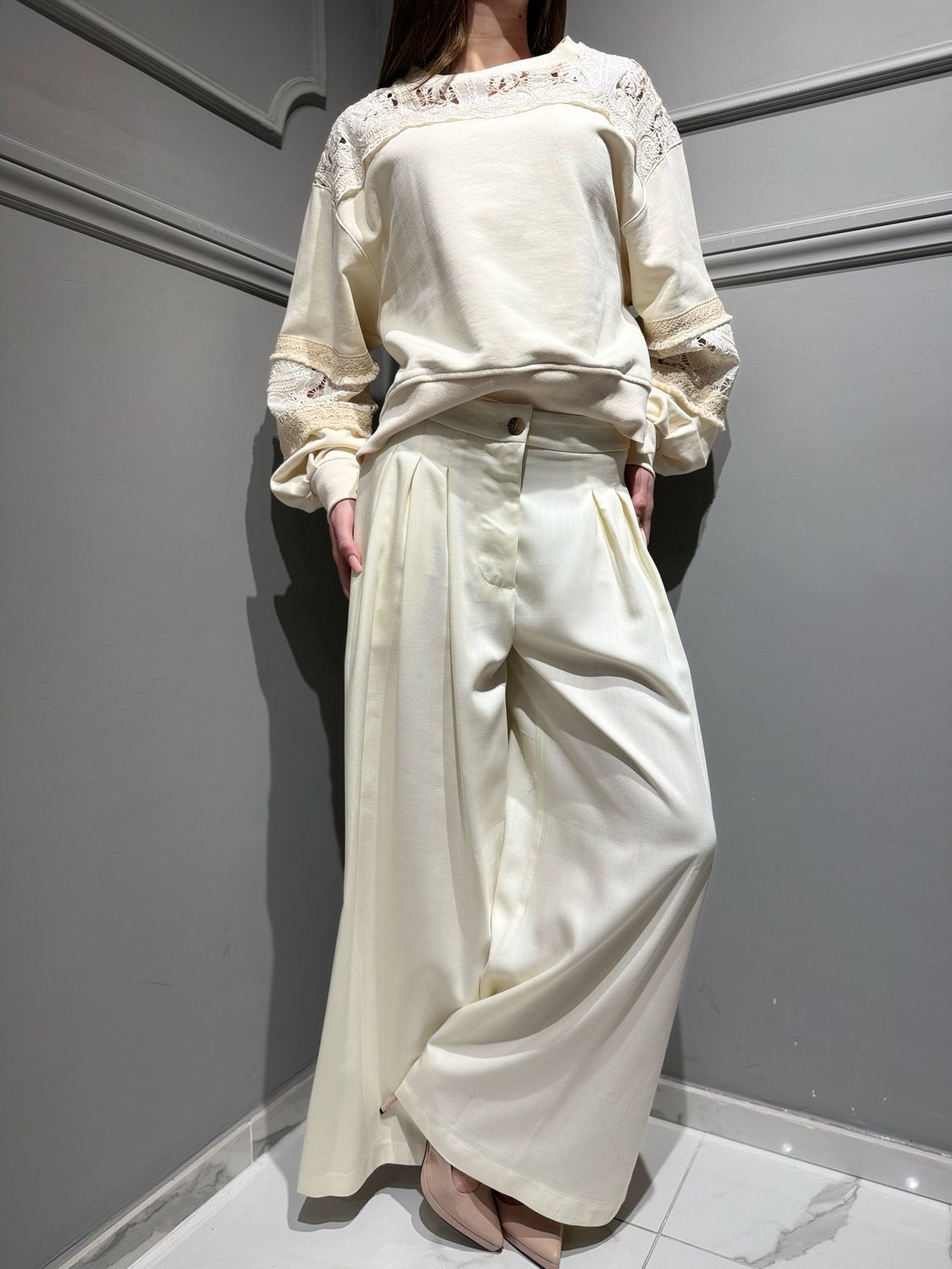 TENSIONE IN - pantalone con pieghe  38533 panna