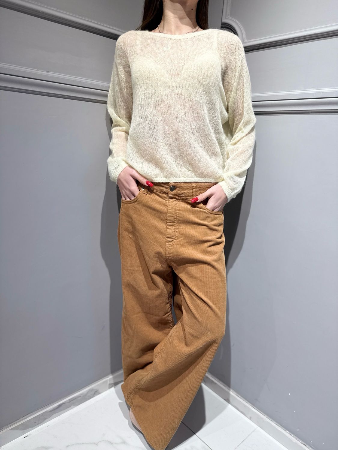 TENSIONE IN - maglia in alpaca girocollo D78852 giallo