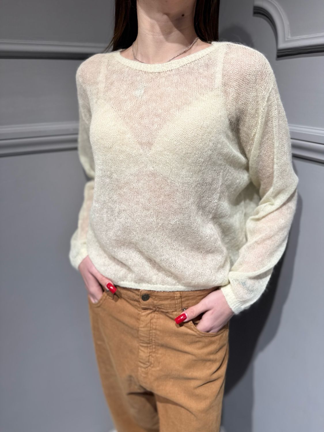 TENSIONE IN - maglia in alpaca girocollo D78852 giallo