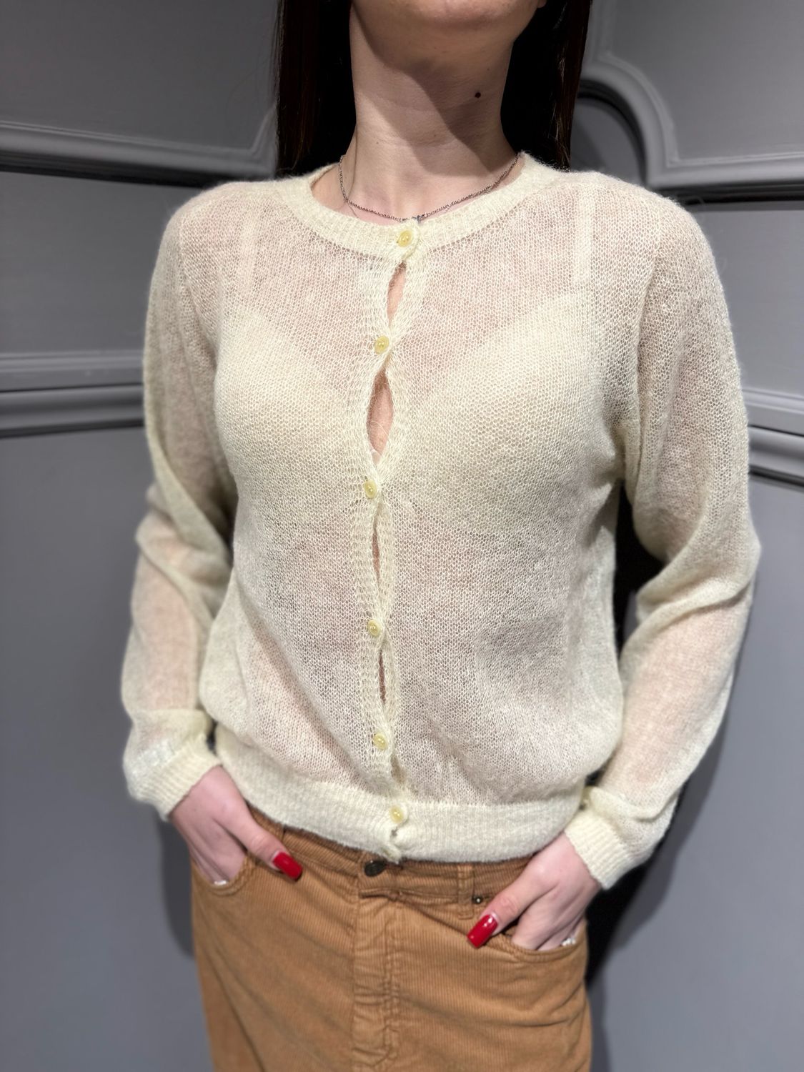 TENSIONE IN - cardigan in alpaca collo coreana D78968 giallo TENSIONE IN - cardigan in alpaca collo coreana D78968 giallo