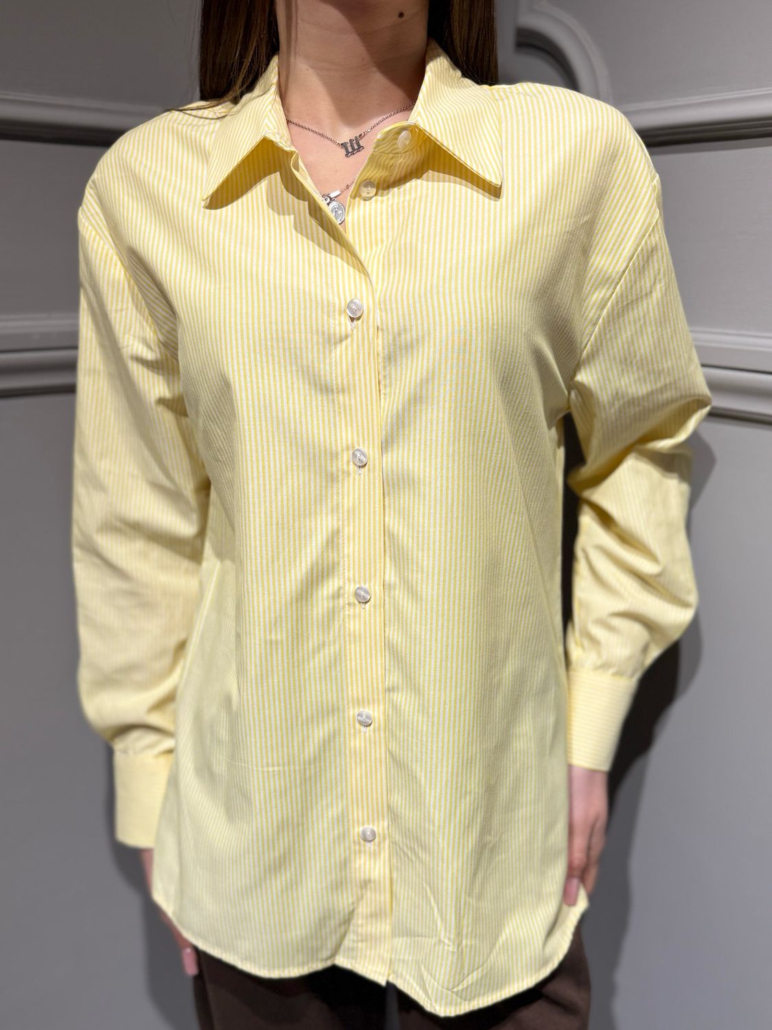 TENSIONE IN - camicia in cotone avvitata a righe 26C3731 giallo