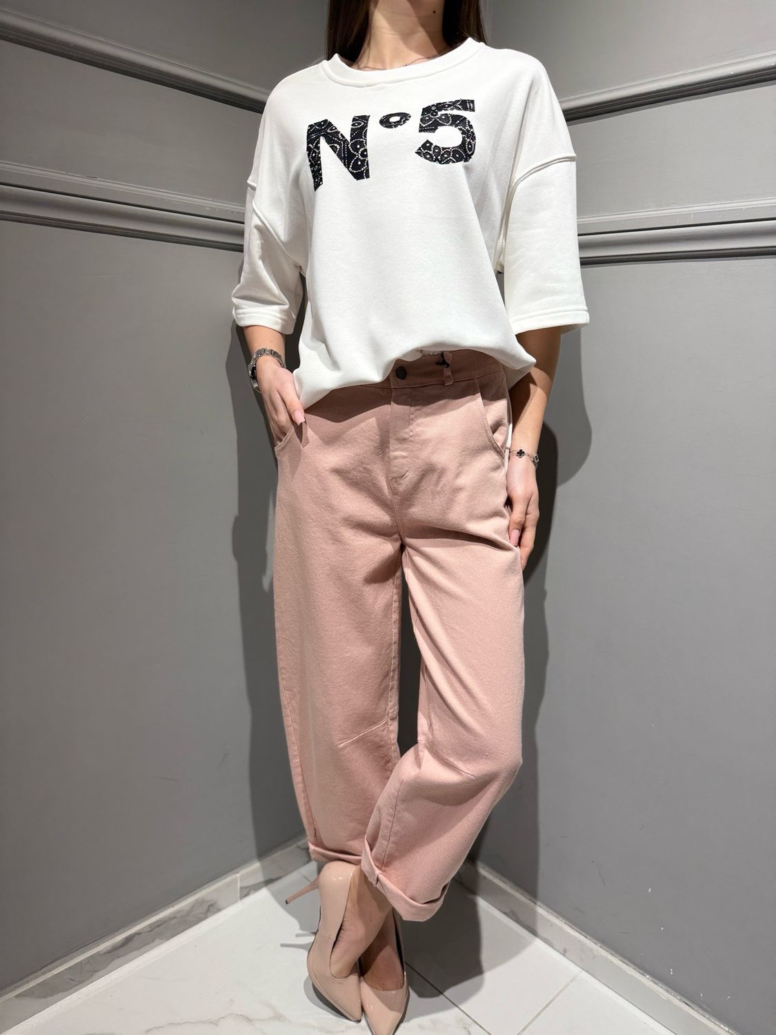 TENSIONE IN - pantalone a ovetto pences ginocchio PA5137-AI26 rosa