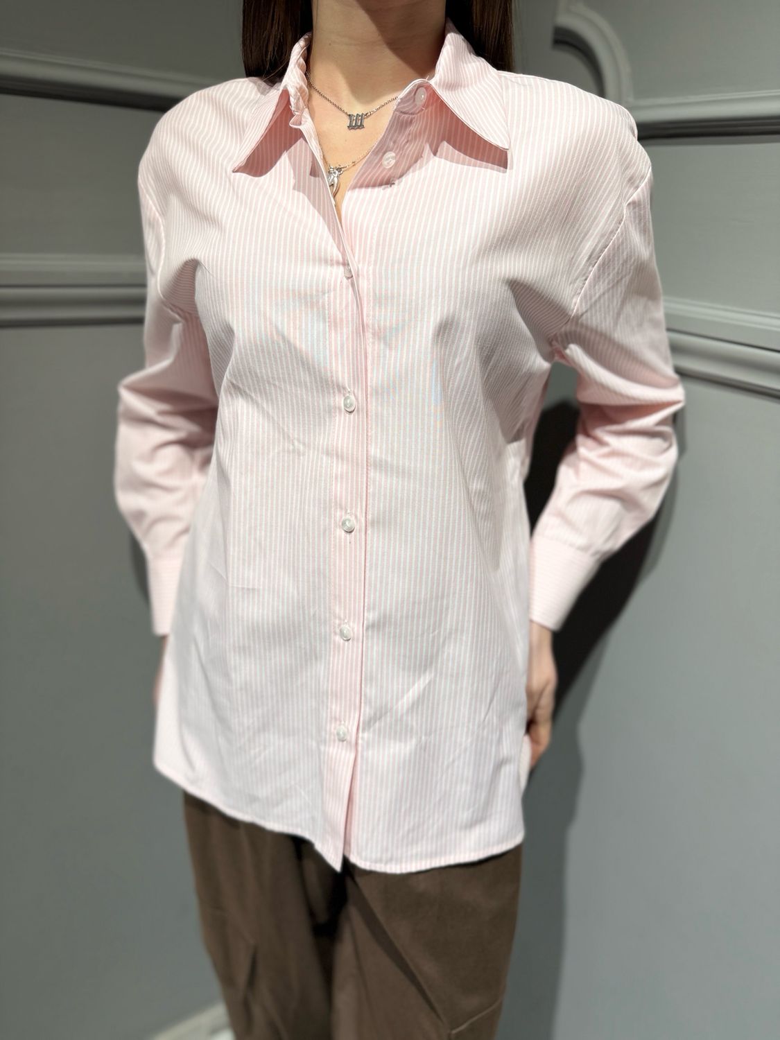 TENSIONE IN - camicia avvitata in cotone a righe 26C3731 bianco/tosa