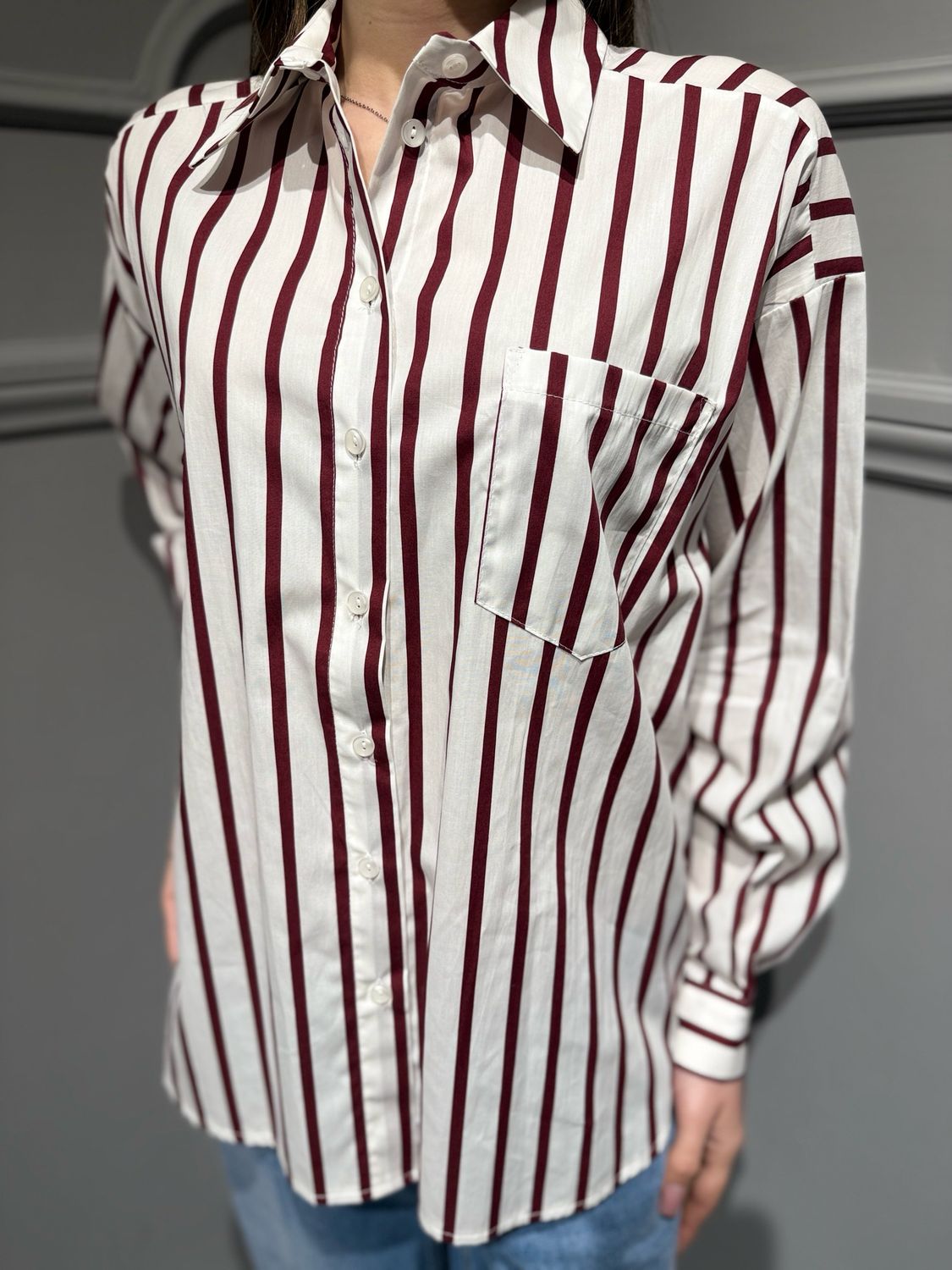 TENSIONE IN - camicia in cotone a righe S26C304 bianco/bordeaux