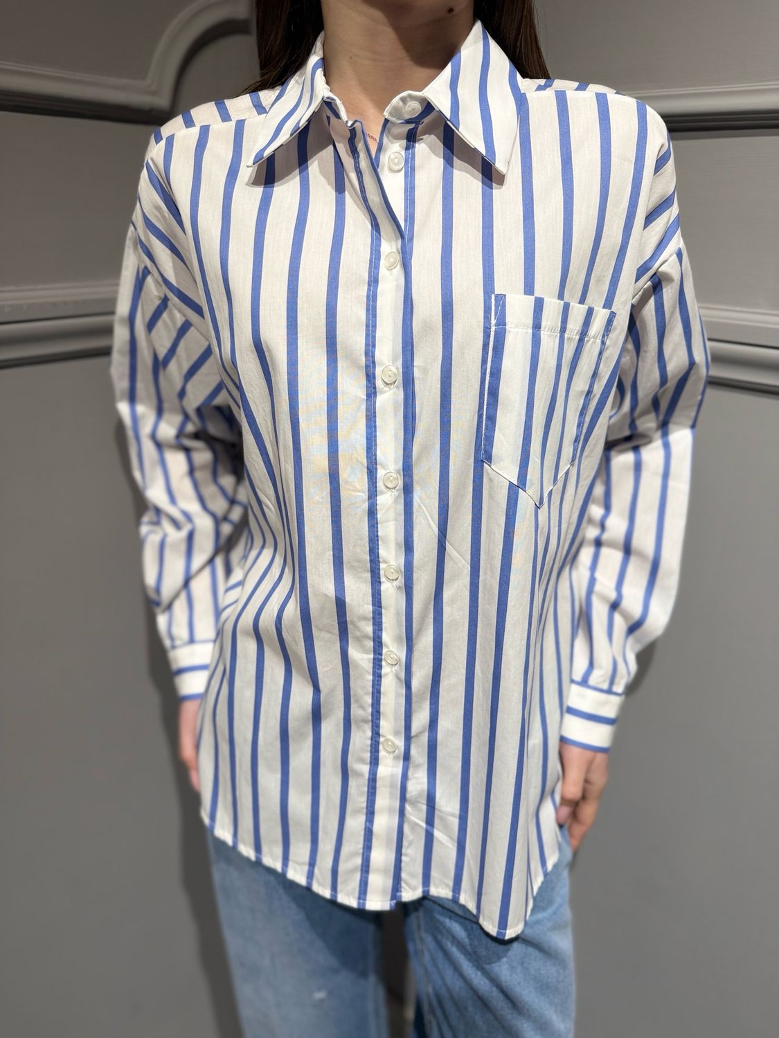 TENSIONE IN - camicia in cotone a righe S26C304 bianco/blu