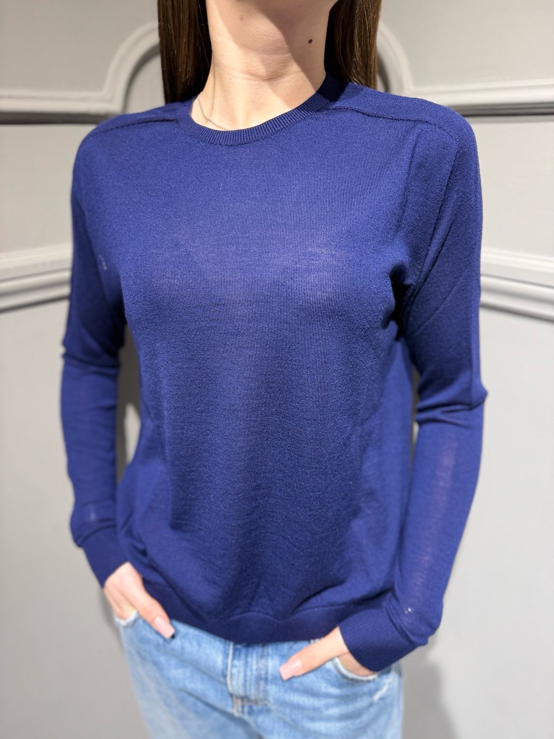 TENSIONE IN - maglia girocollo in lan merinos MLN04 blu