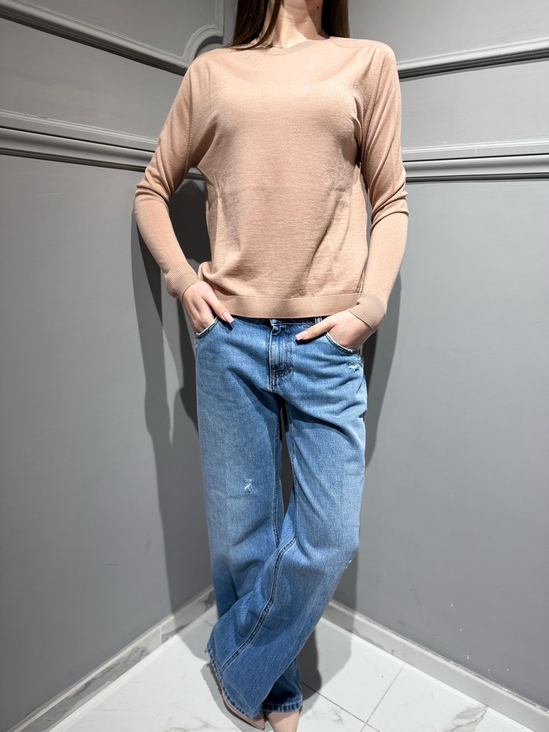 Tensione In - maglia girocollo in pura lana merinos MLN04 rosa cipria