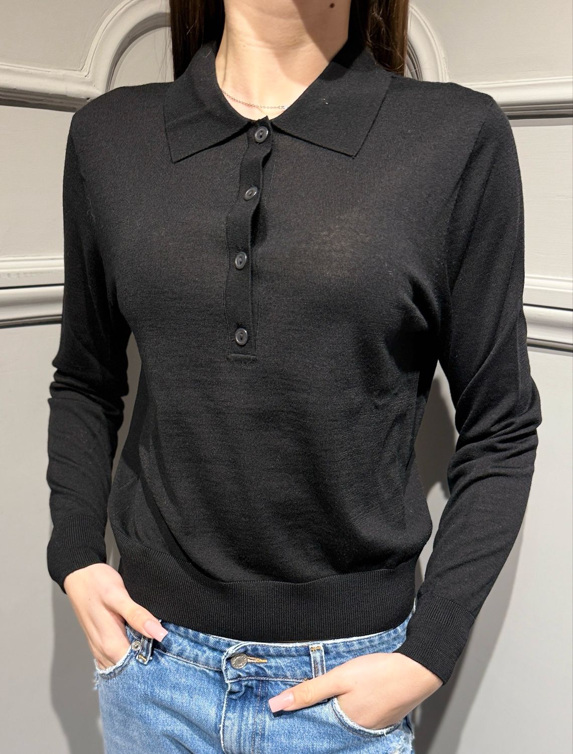 TENSIONE IN- maglia polo in pura lana merinos MLN23 Nero