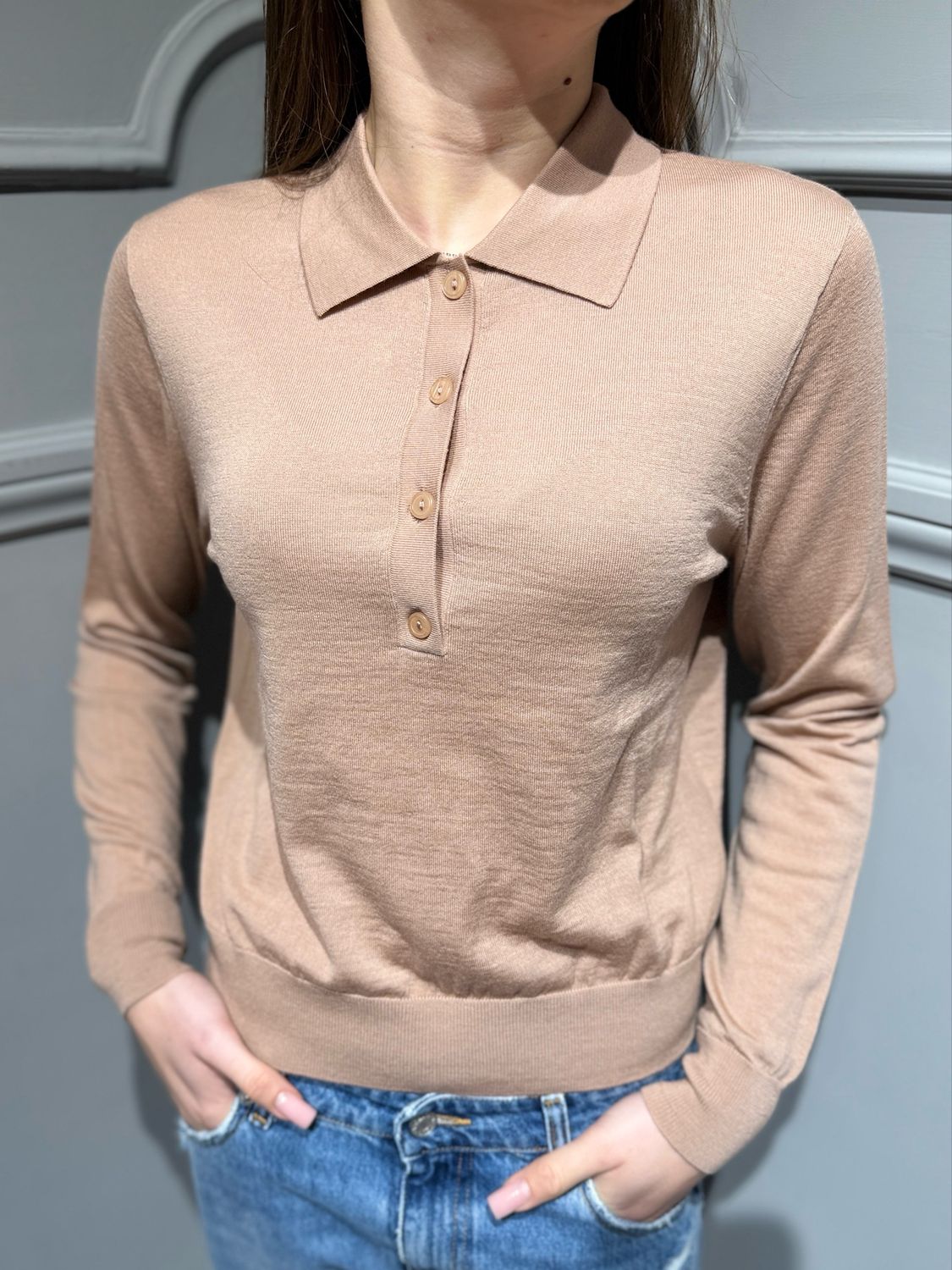 TENSIONE IN - maglia polo in pura lana merinos MLN23 rosa cipria