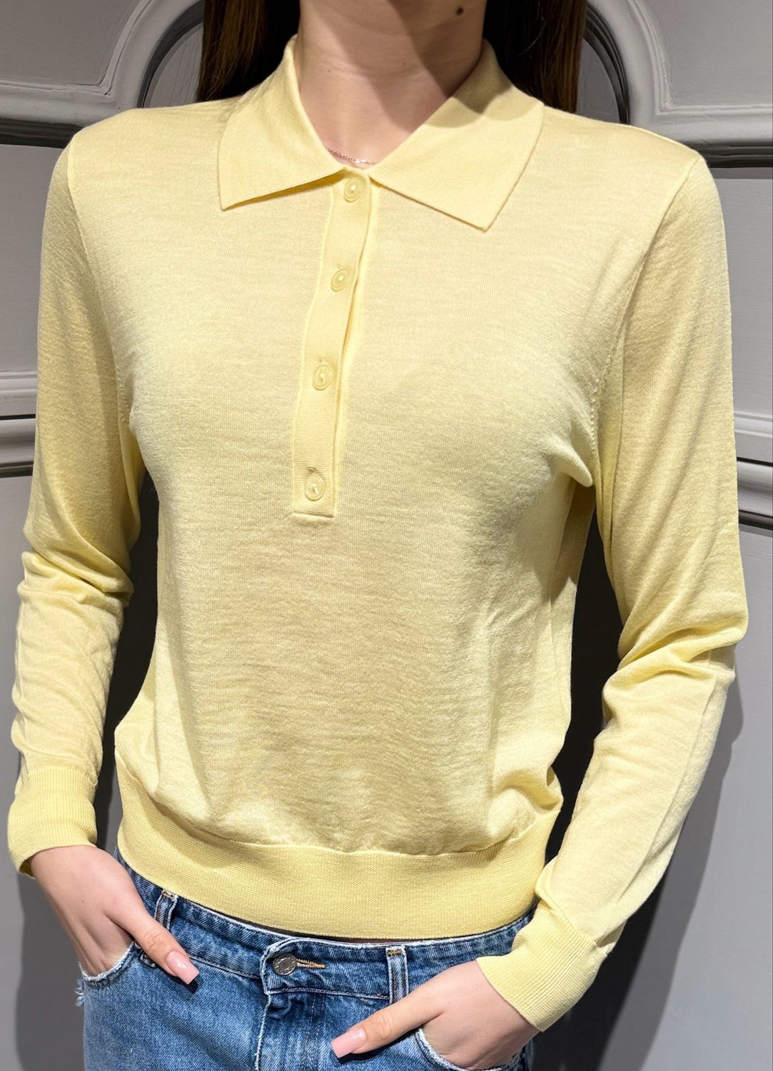 TENSIONE IN - maglia polo in pura lana merinos MLN23 giallo