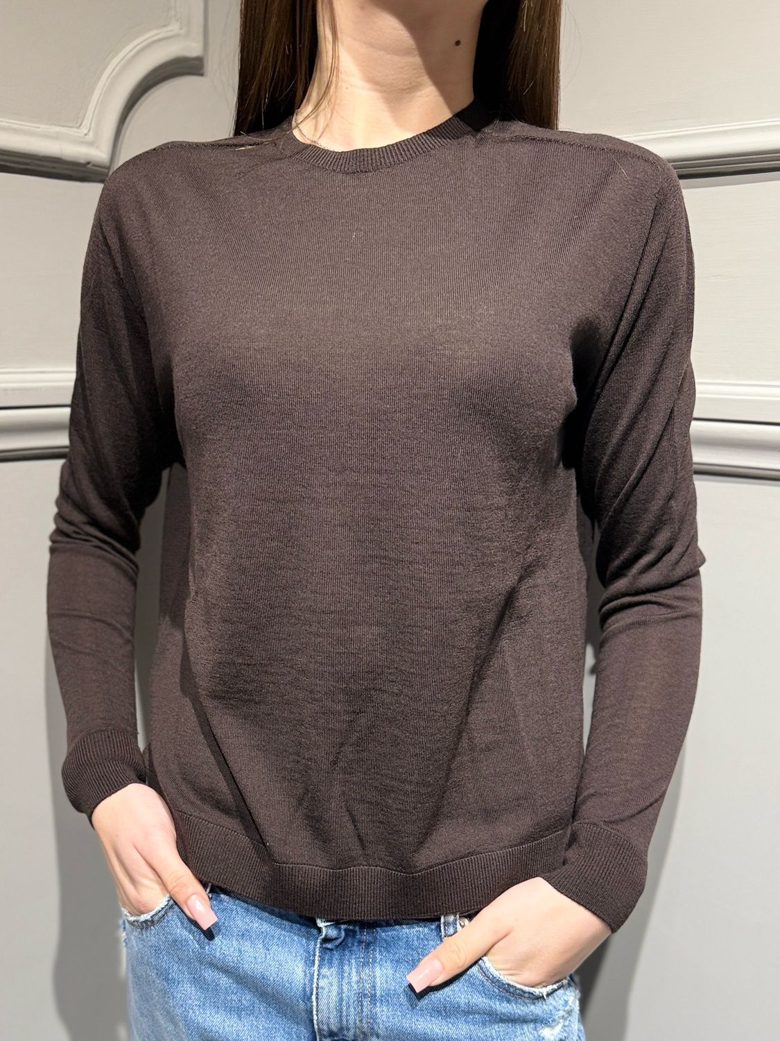 TENSIONE IN - maglia girocollo in pura lana merinos MLN04 moro