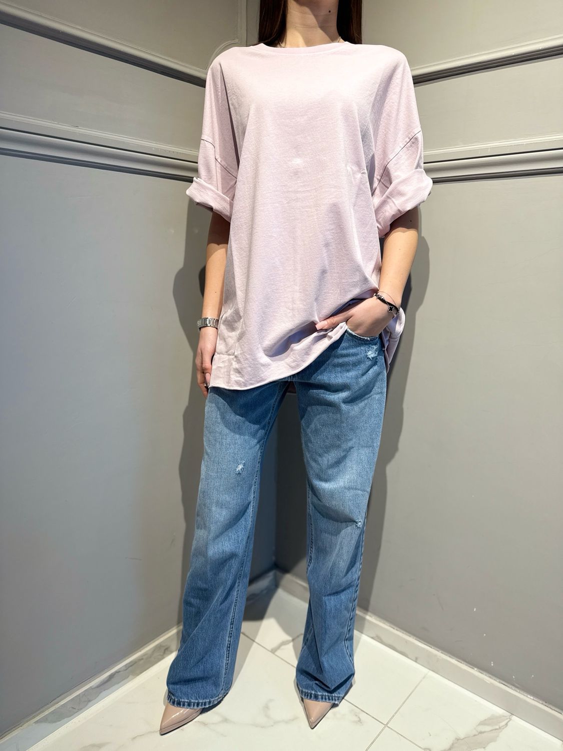 VICOLO - T-shirt over lunga girocollo UAB0023 lilla