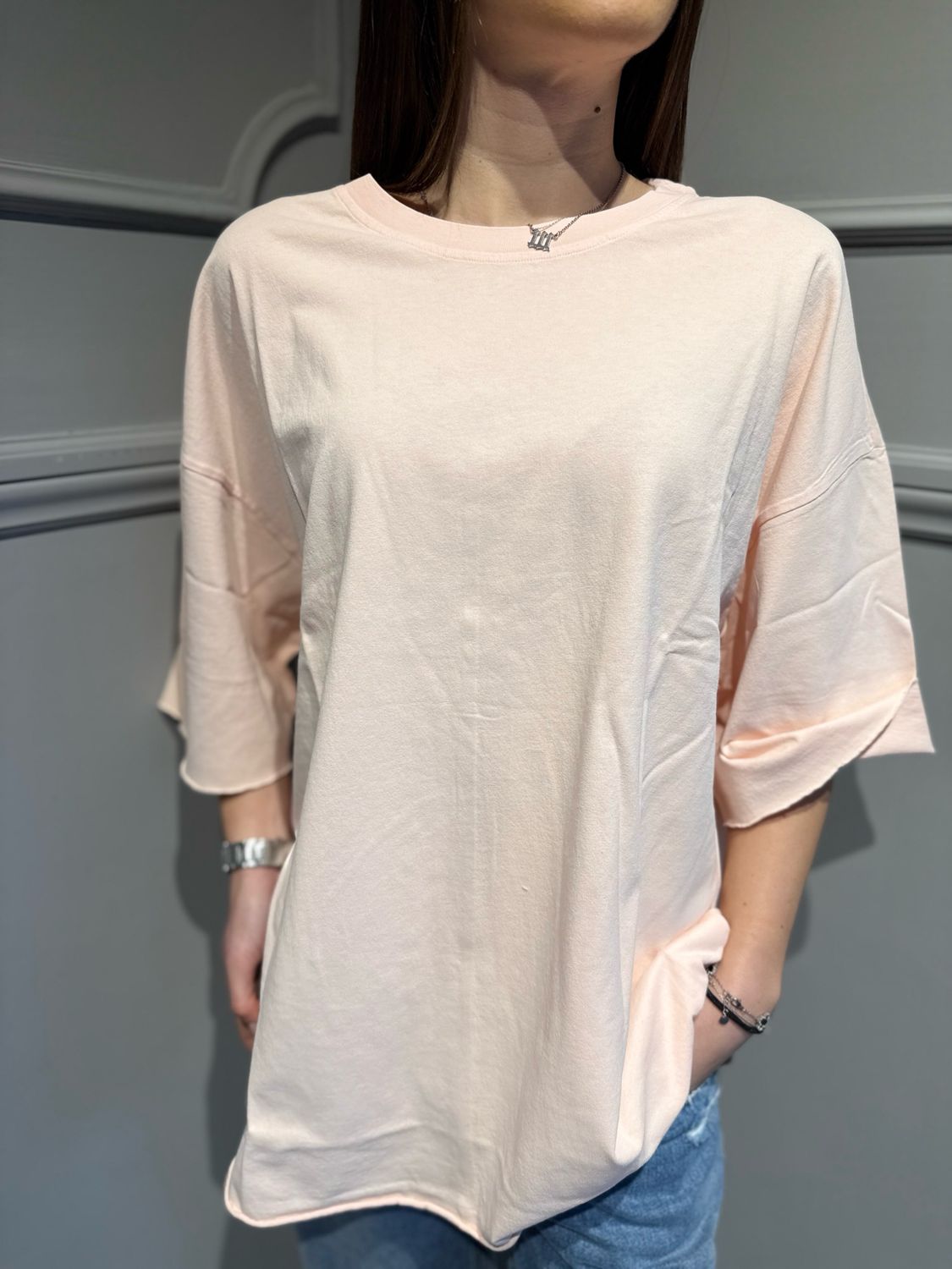 VICOLO - t-shirt over lunga a girocollo UAB0023 Rosa