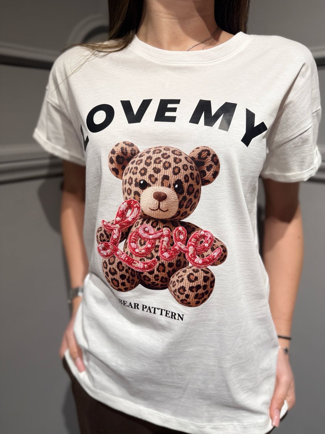 MOTEL - t-shirt orsetto M1488-tp- s615 bianca