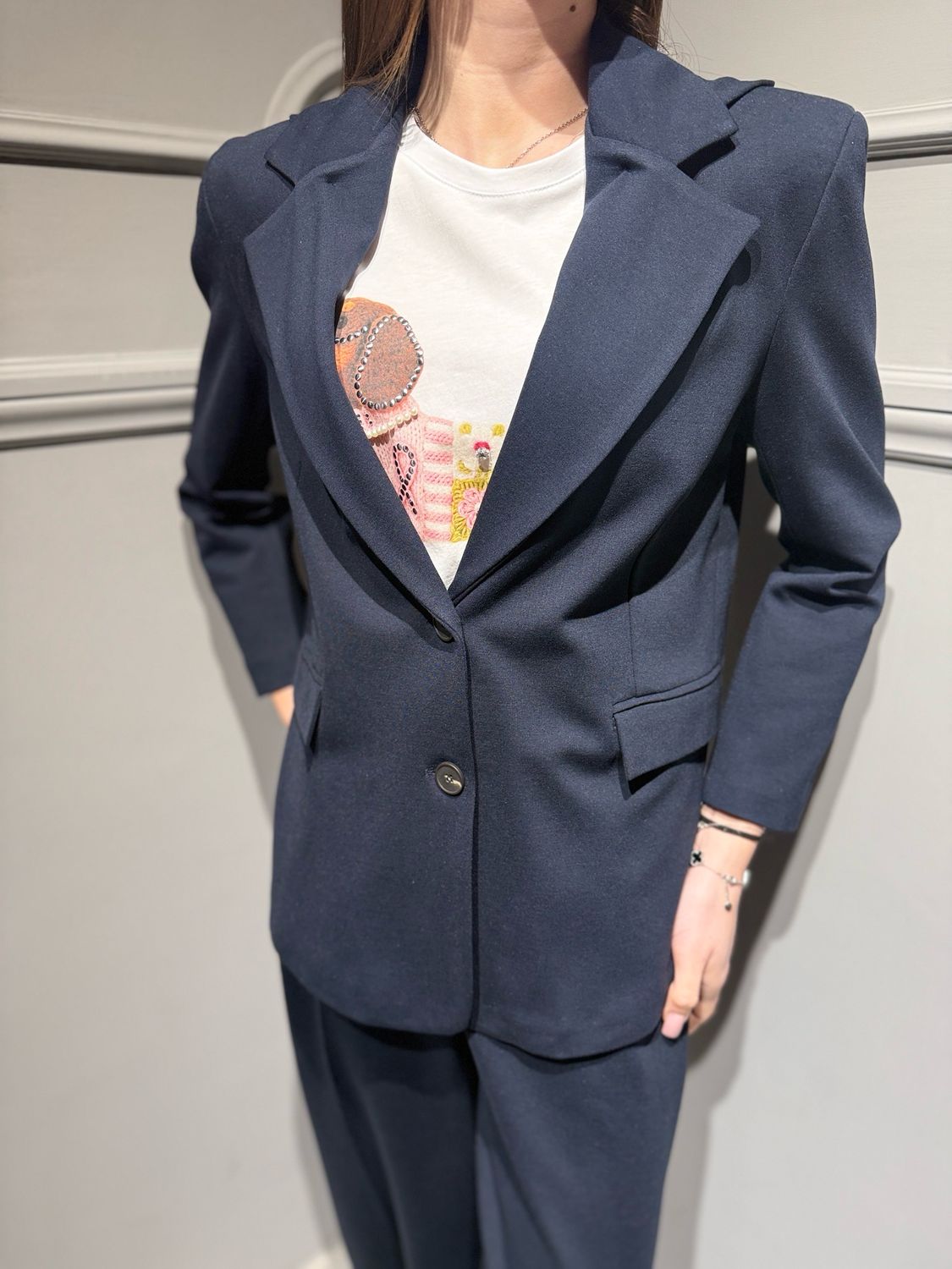 MOTEL - giacca avvitata in punto Milano elasticizzata 26B3677 blu