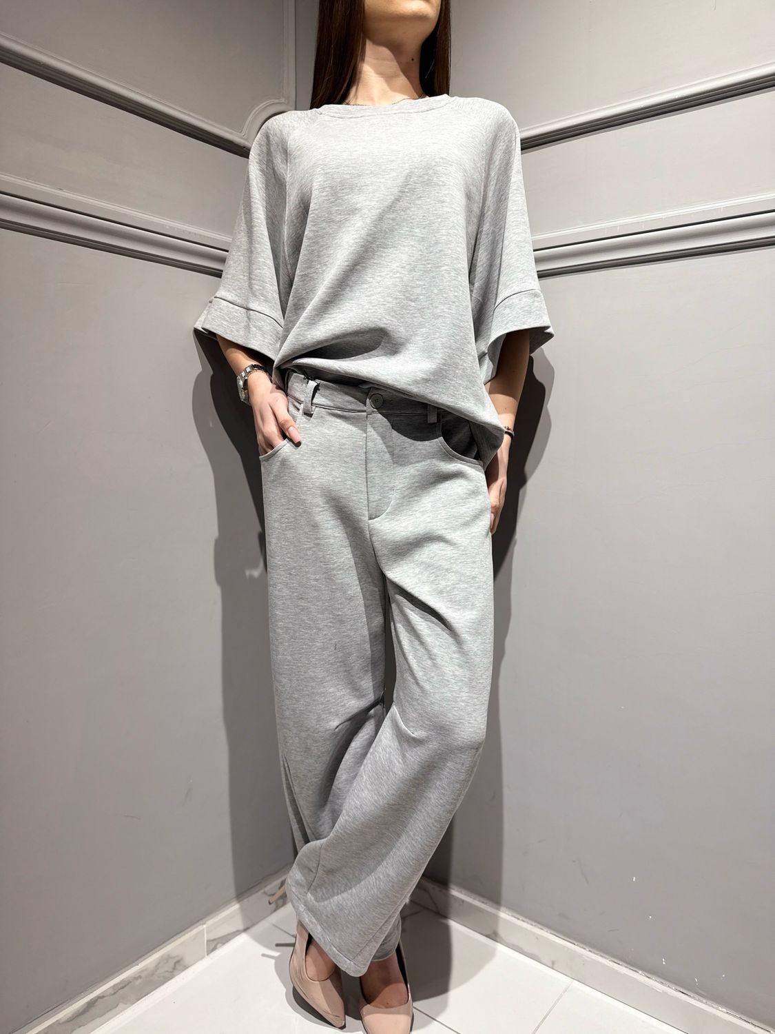 TENSIONE IN - pantalone Baloon in neoprene elasticizzato S26P359 grigio