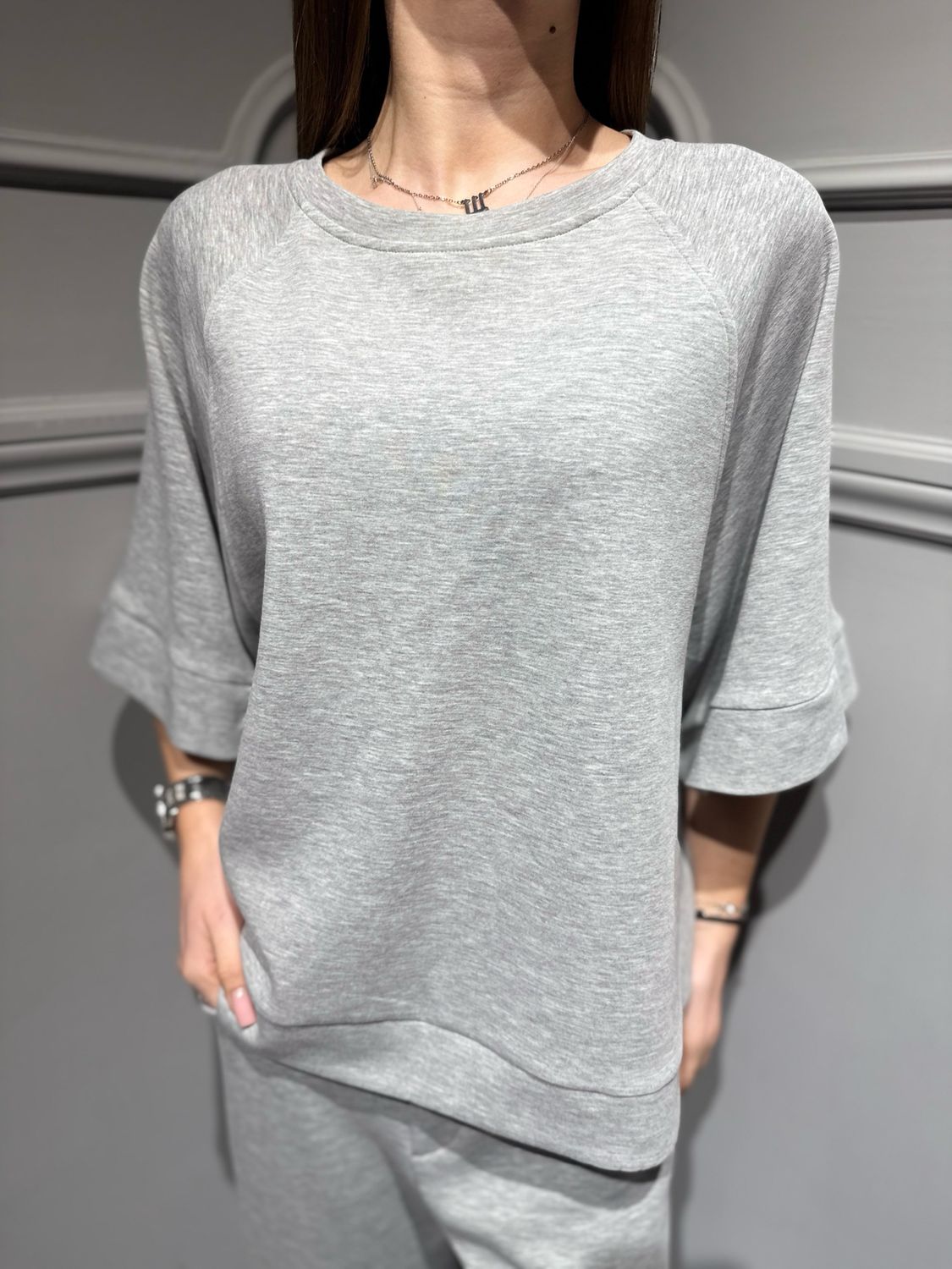 TENSIONE IN - blusa maniche a 3/4 in neoprene elasticizzato 1198PE26 grigio