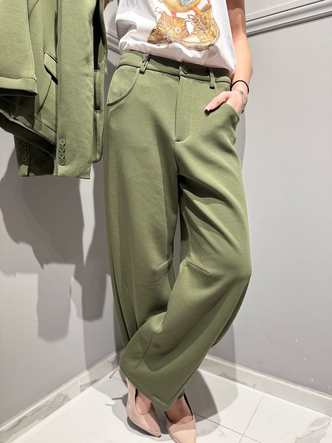 TENSIONE IN - pantalone Baloon in neoprene elasticizzato S26P359 verde militare