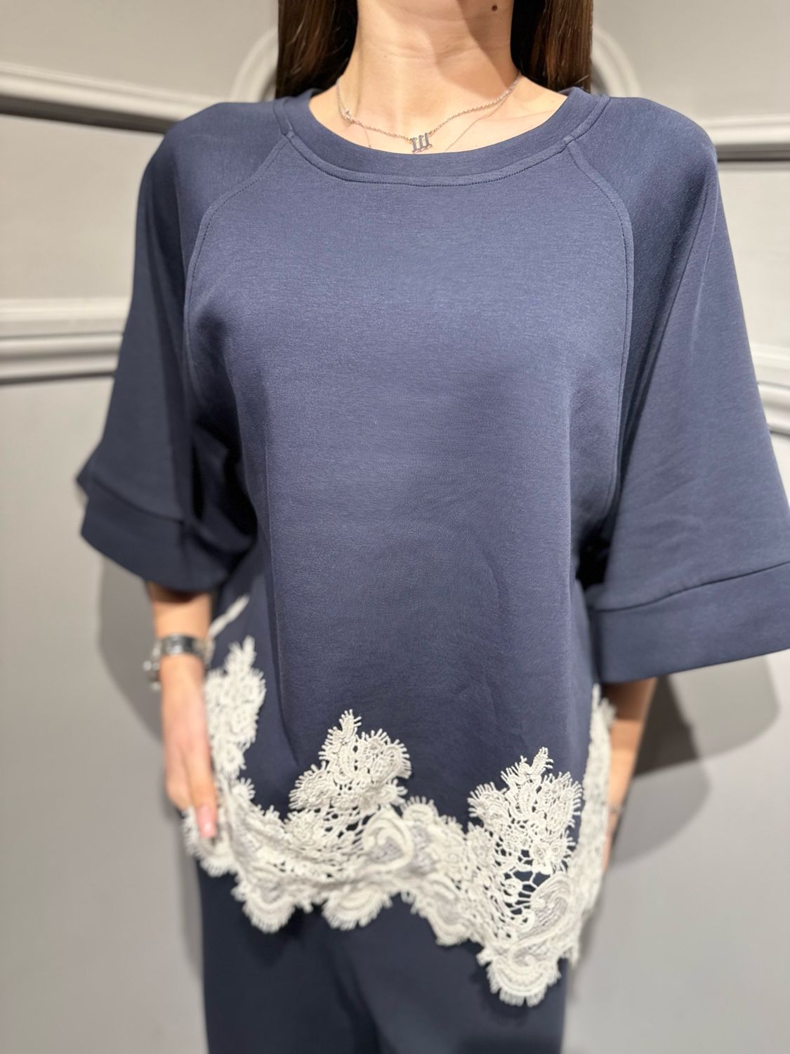 TENSIONE IN - blusa in neoprene elasticizzato 1196PE26 blu/beige