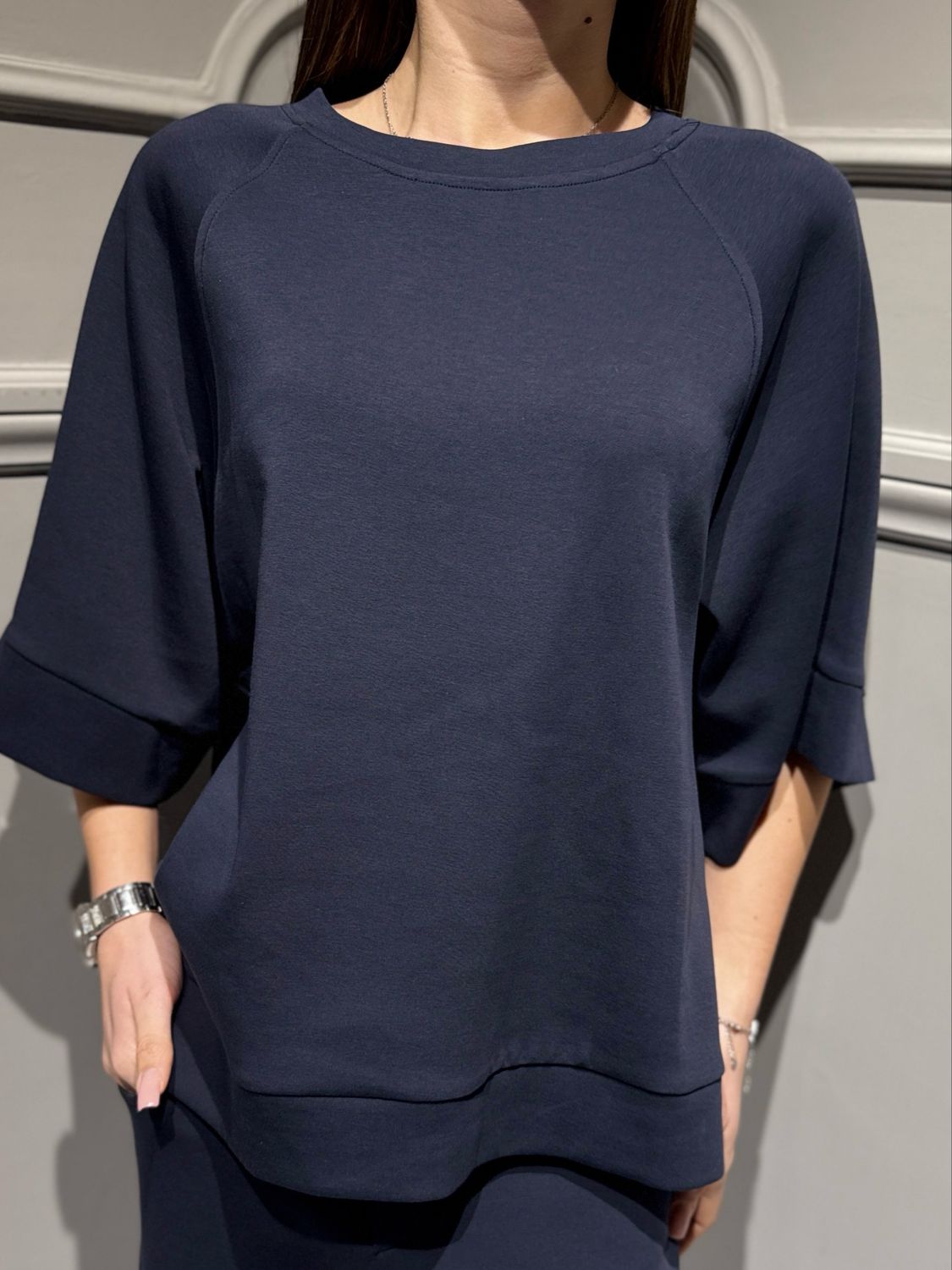 TENSIONE IN - blusa maniche 3/4 in neoprene elasticizzato 1198PE26 blu
