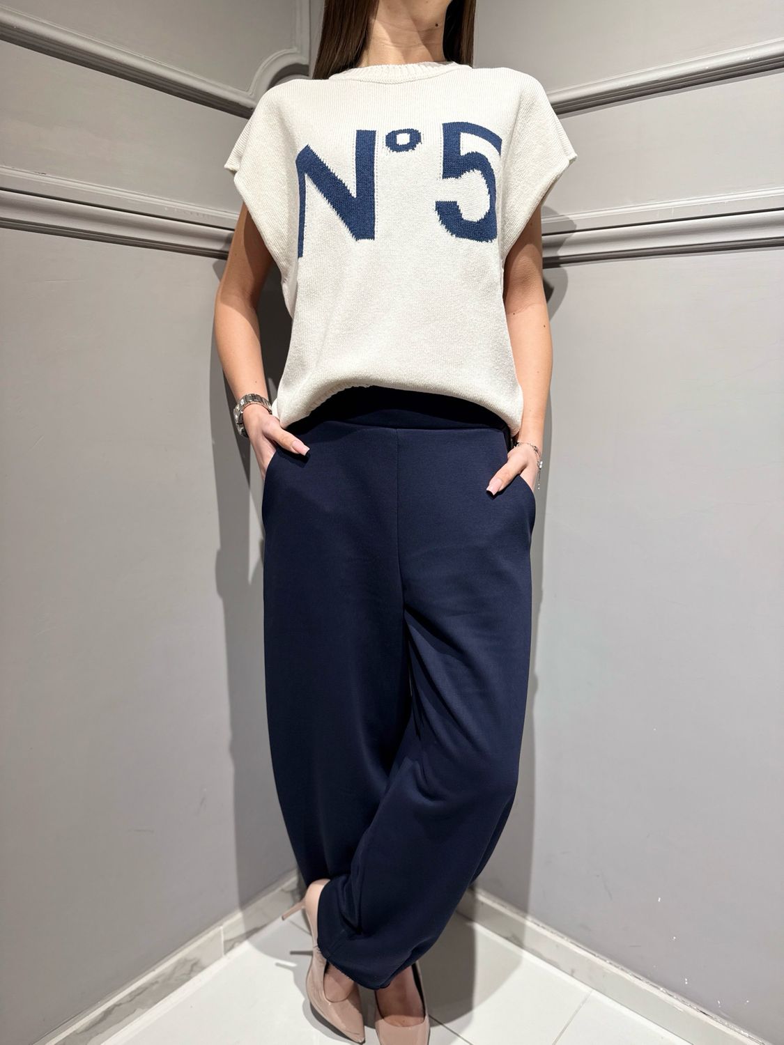 TENSIONE IN - pantalone in felpa garzata modello a ovetto con elastico dietro 38529 blu