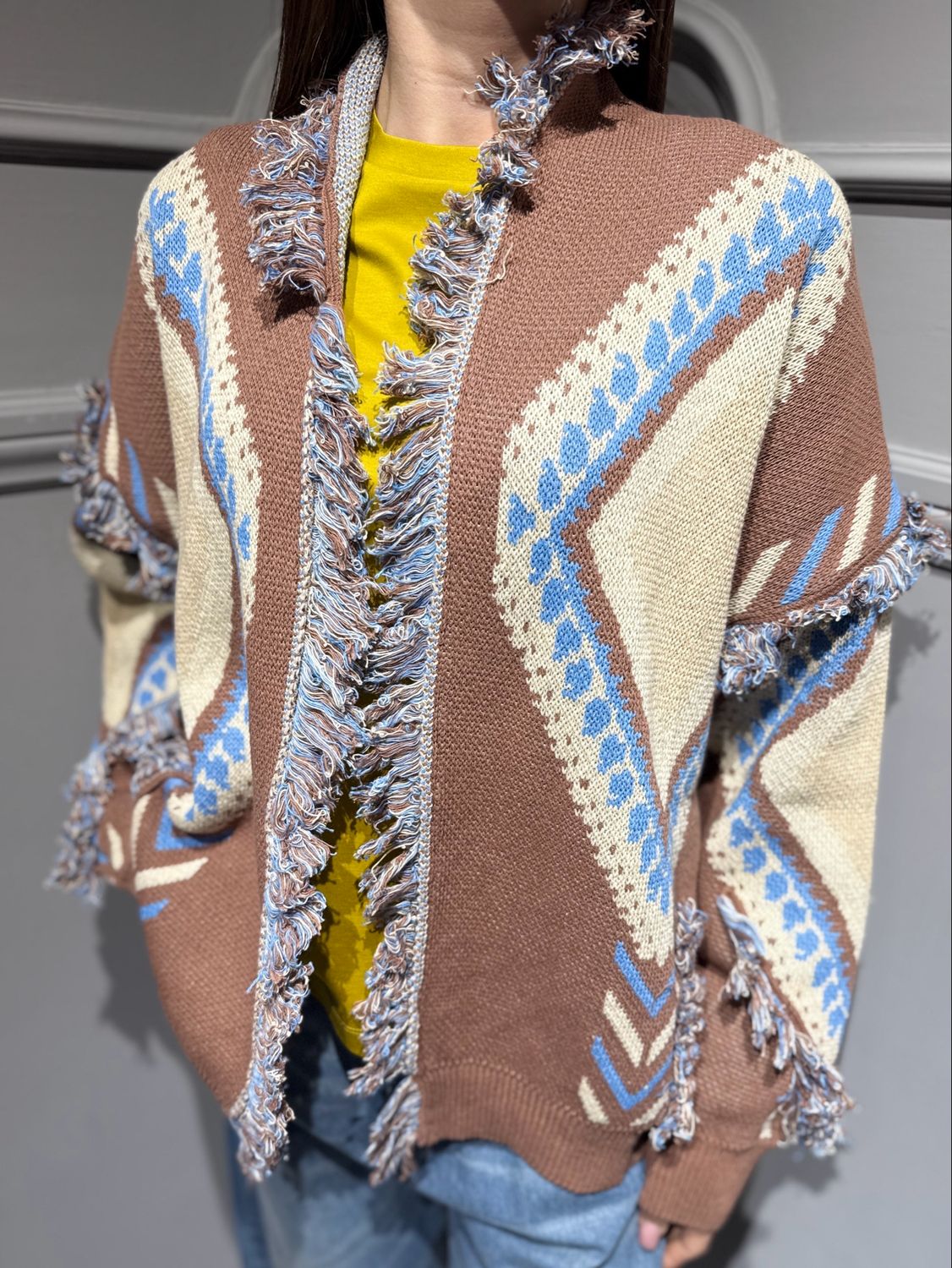 TENSIONE IN - cardigan a rombi P6HMG17A414 beige/celeste