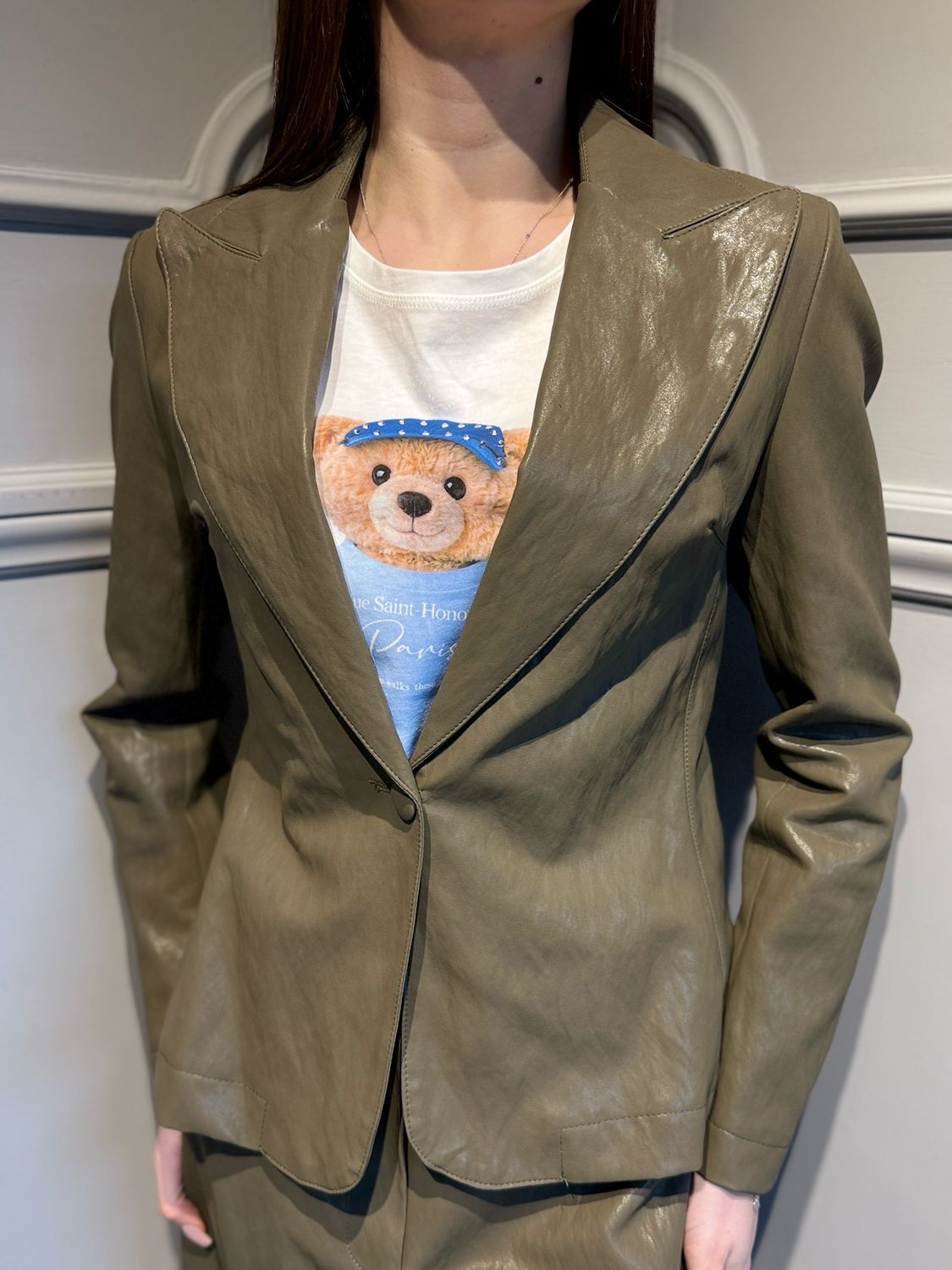 VICOLO - giacca in ecopelle operata TAB0276 verde militare