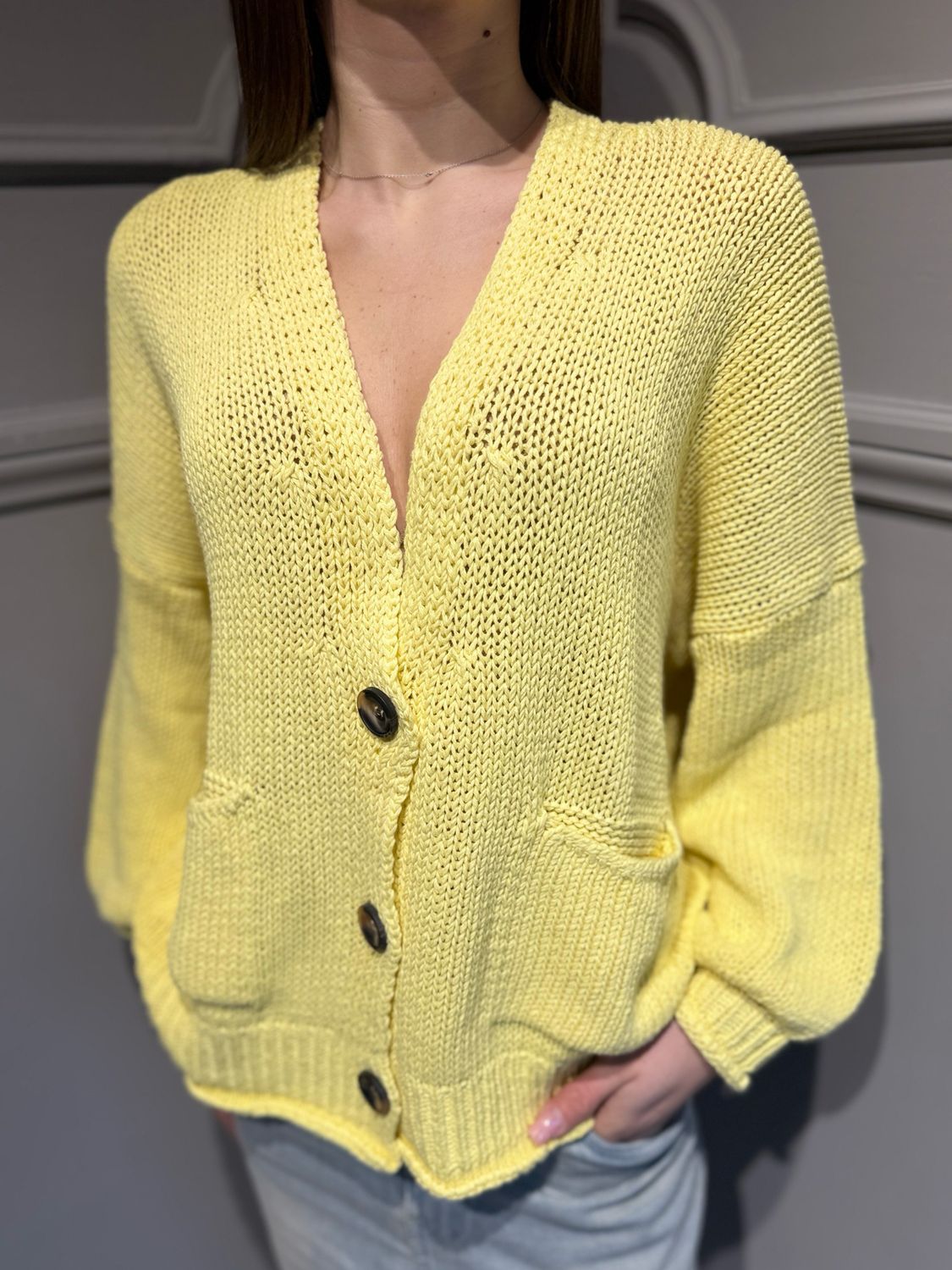 VICOLO - cardigan in filo 3AB3015 giallo