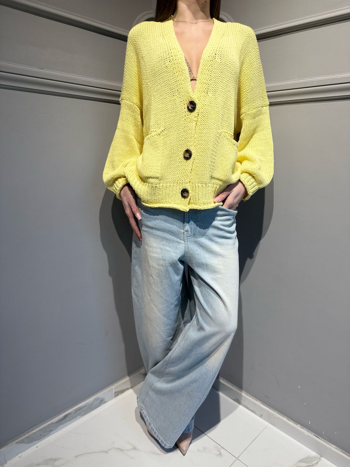VICOLO - cardigan in filo 3AB3015 giallo